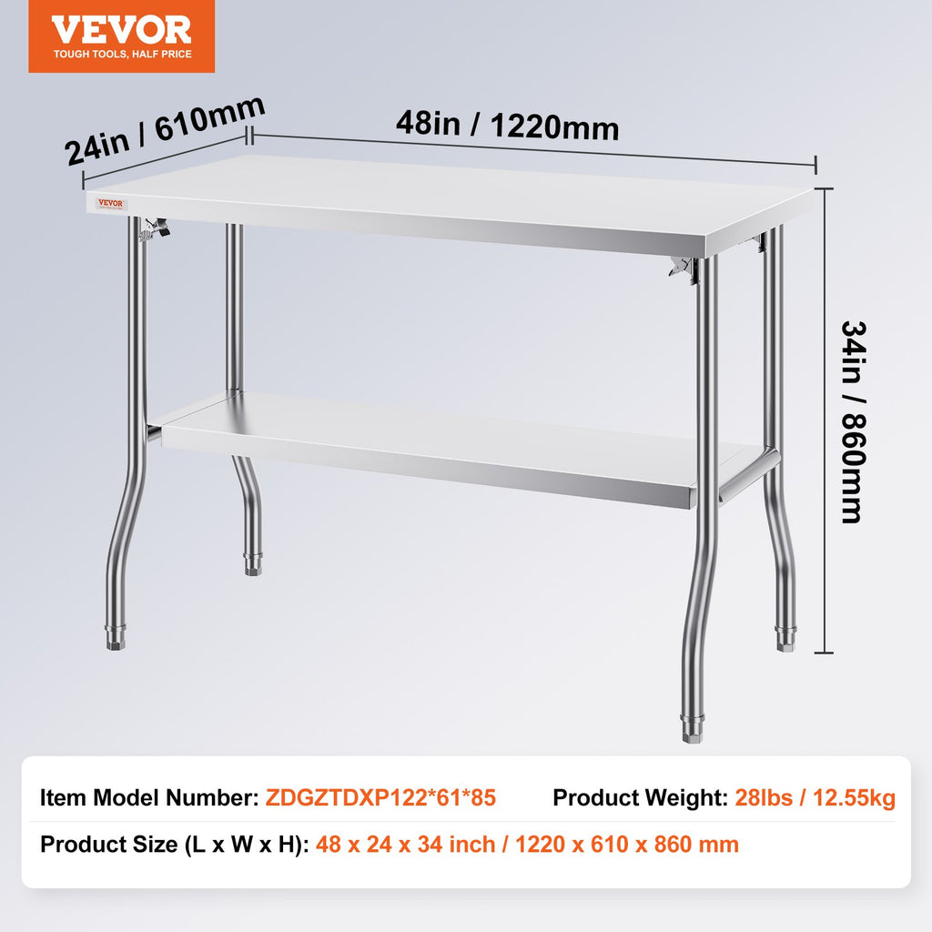 Sulankstomas nerūdijančio plieno darbo stalas VEVOR ZDGZTDXP122*61*85, 122x61 cm