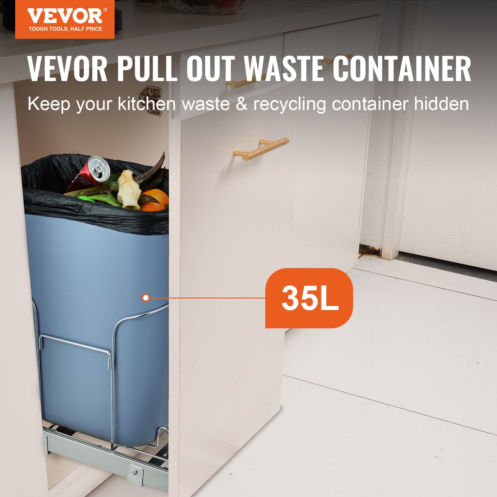 Ištraukiama šiukšliadėžė VEVOR YC1351LY, 35 l talpos