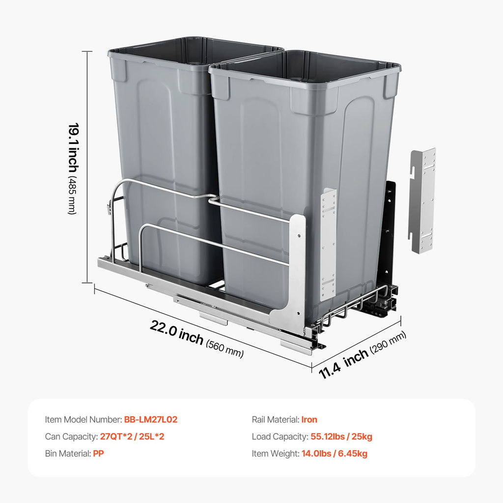 Ištraukiama šiukšliadėžė VEVOR BB-LM27L02, 2 x 25,5 l