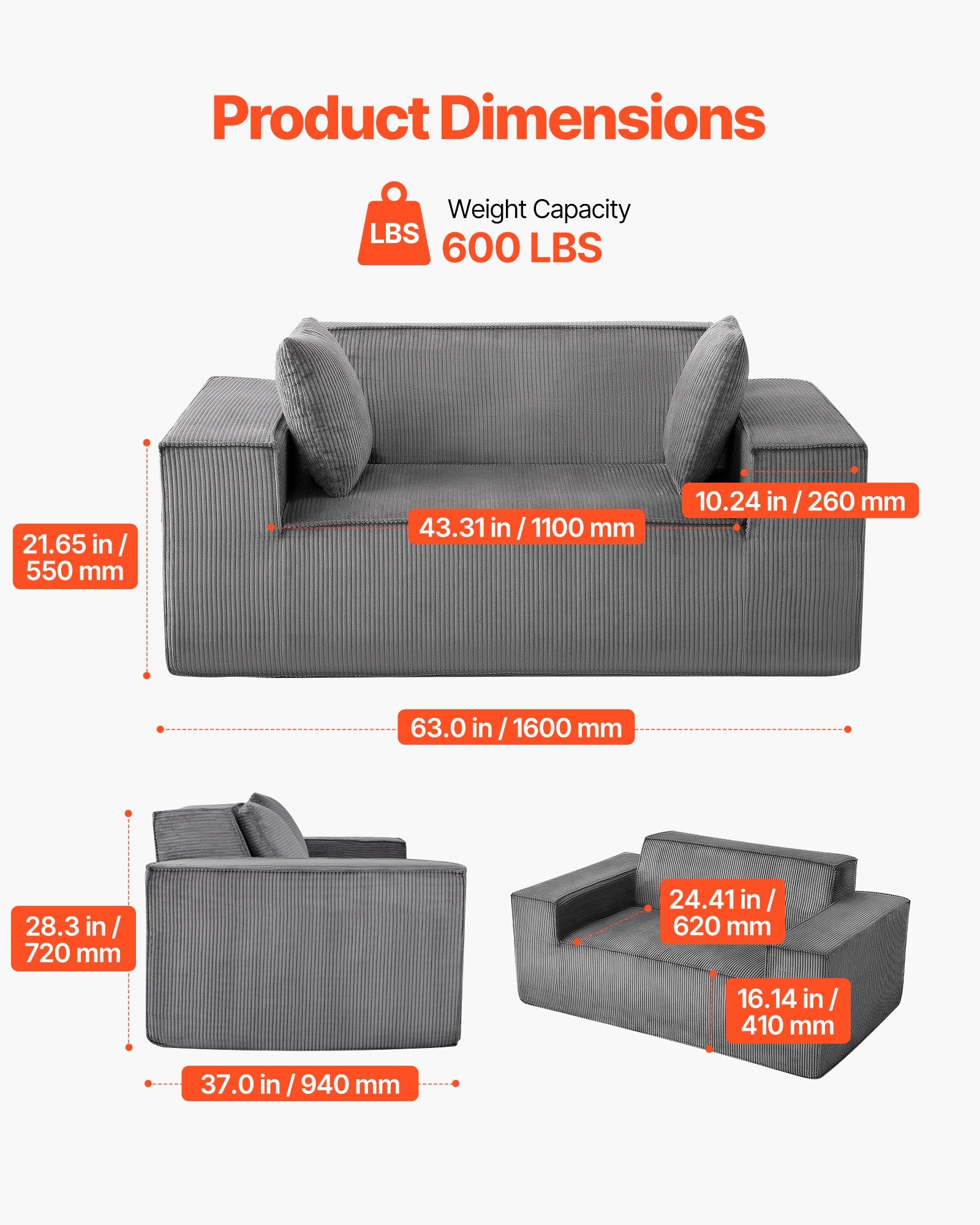 Dvivietė sofa VEVOR 247054, 160 cm