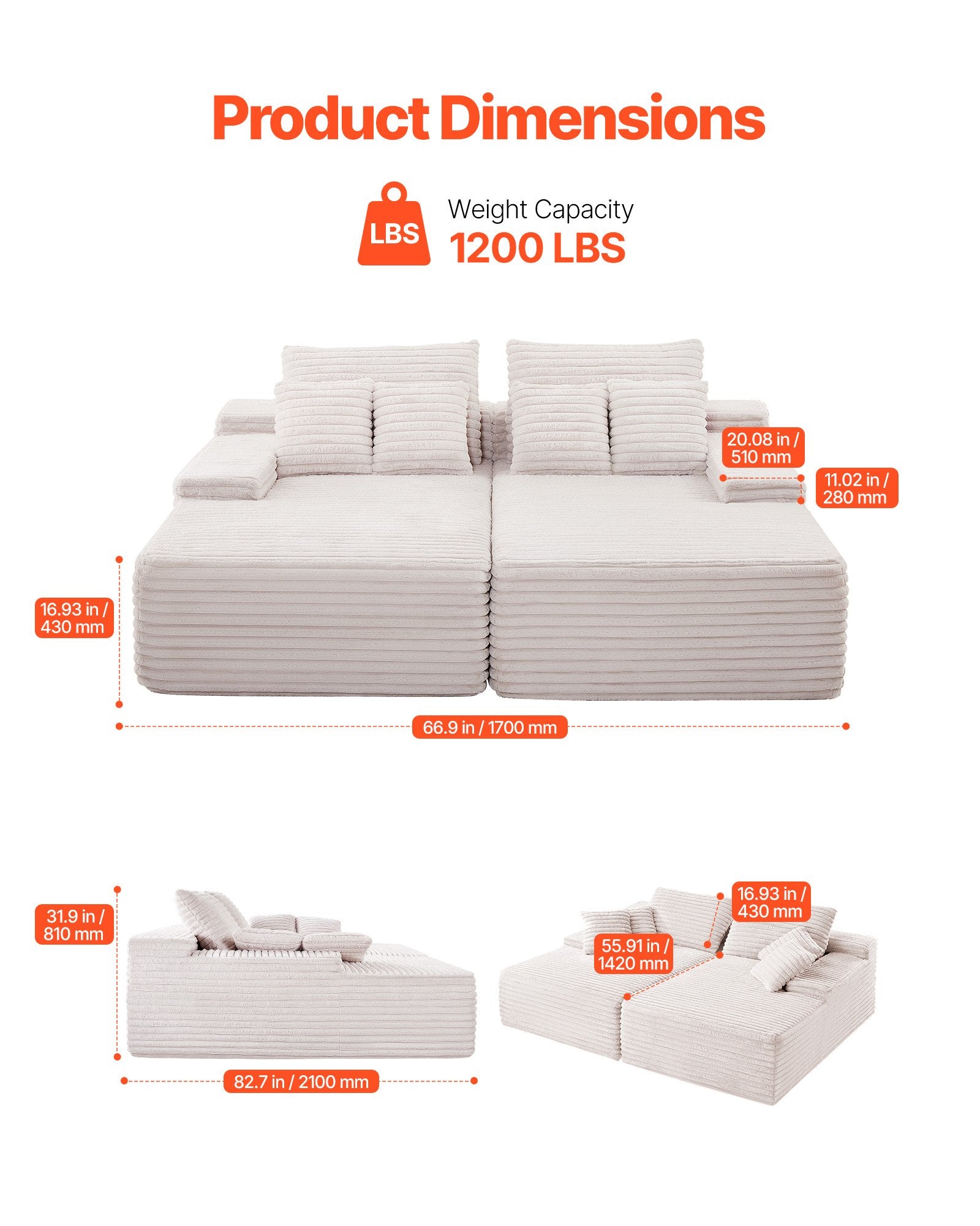 Dvivietė sofa VEVOR 247055, 210 cm
