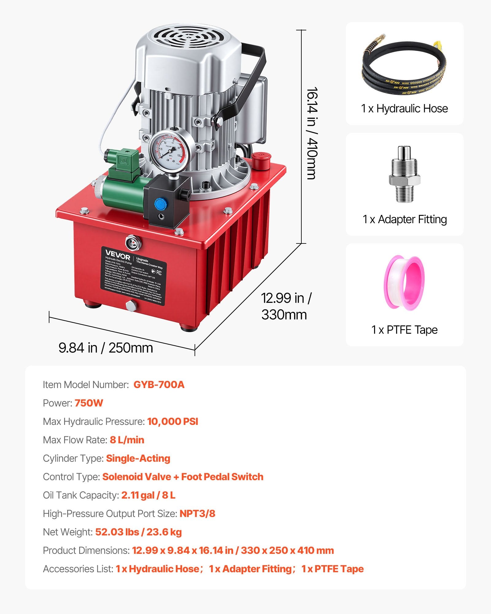 Elektrinė hidraulinė pompa VEVOR GYB-700A, 750W