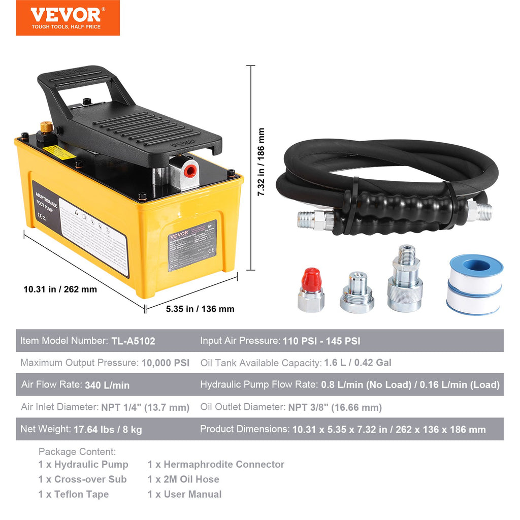 Pneumatinis hidraulinis siurblys VEVOR TL-A5102, 689 bar (10 000 PSI)