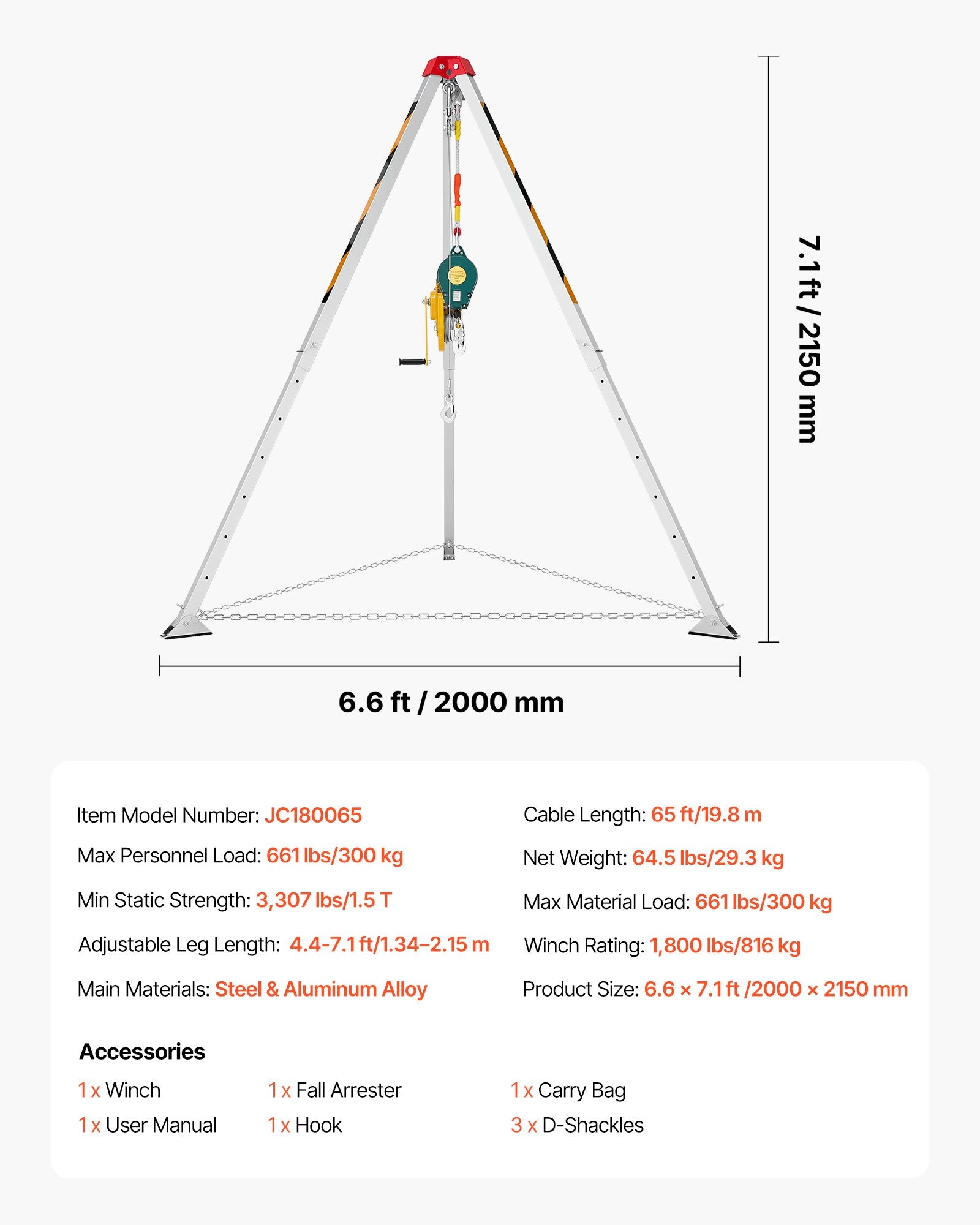 Gelbėjimo trikojis darbui uždarose erdvėse VEVOR JC180065, 816 kg keliamoji galia