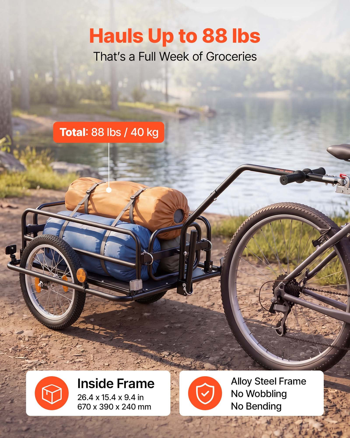Dviračio krovinių priekaba VEVOR CT1014, 40 kg keliamoji galia
