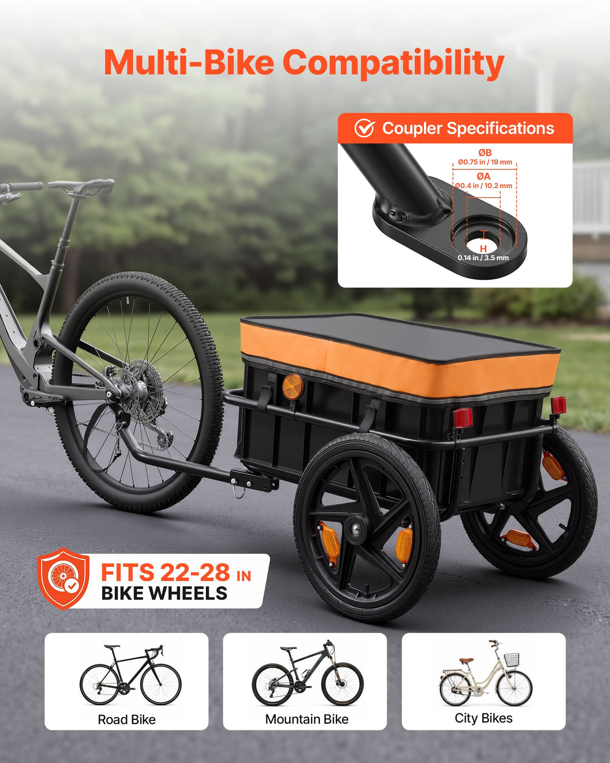 Dviračio krovinių priekaba-vežimėlis VEVOR CT1022, 45 kg keliamoji galia