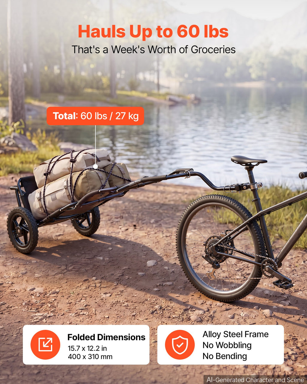 Dviračio krovinių priekaba VEVOR CT3103, 27 kg apkrova
