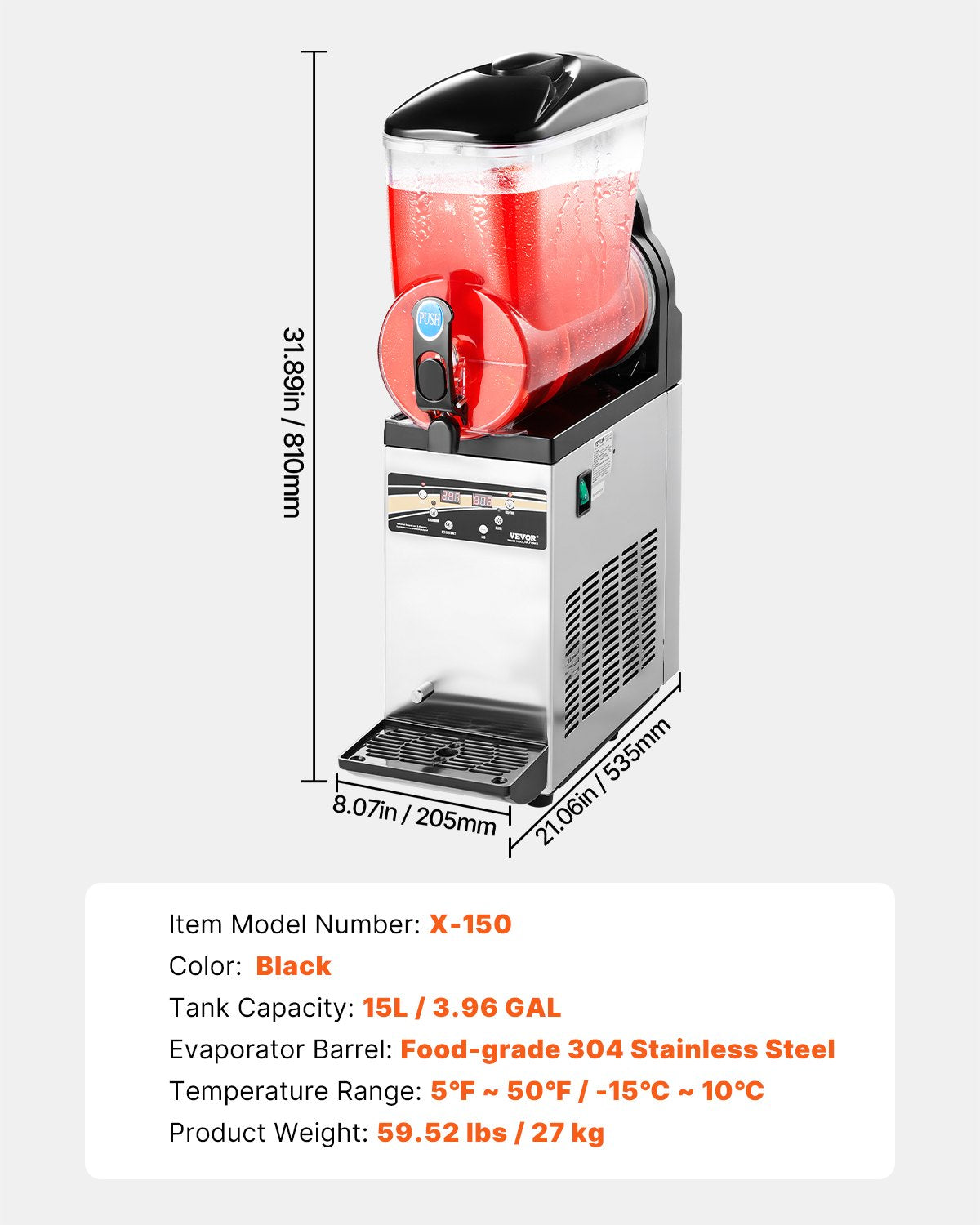 Šaldytų gėrimų gaminimo aparatas VEVOR X-150, 15 l talpa