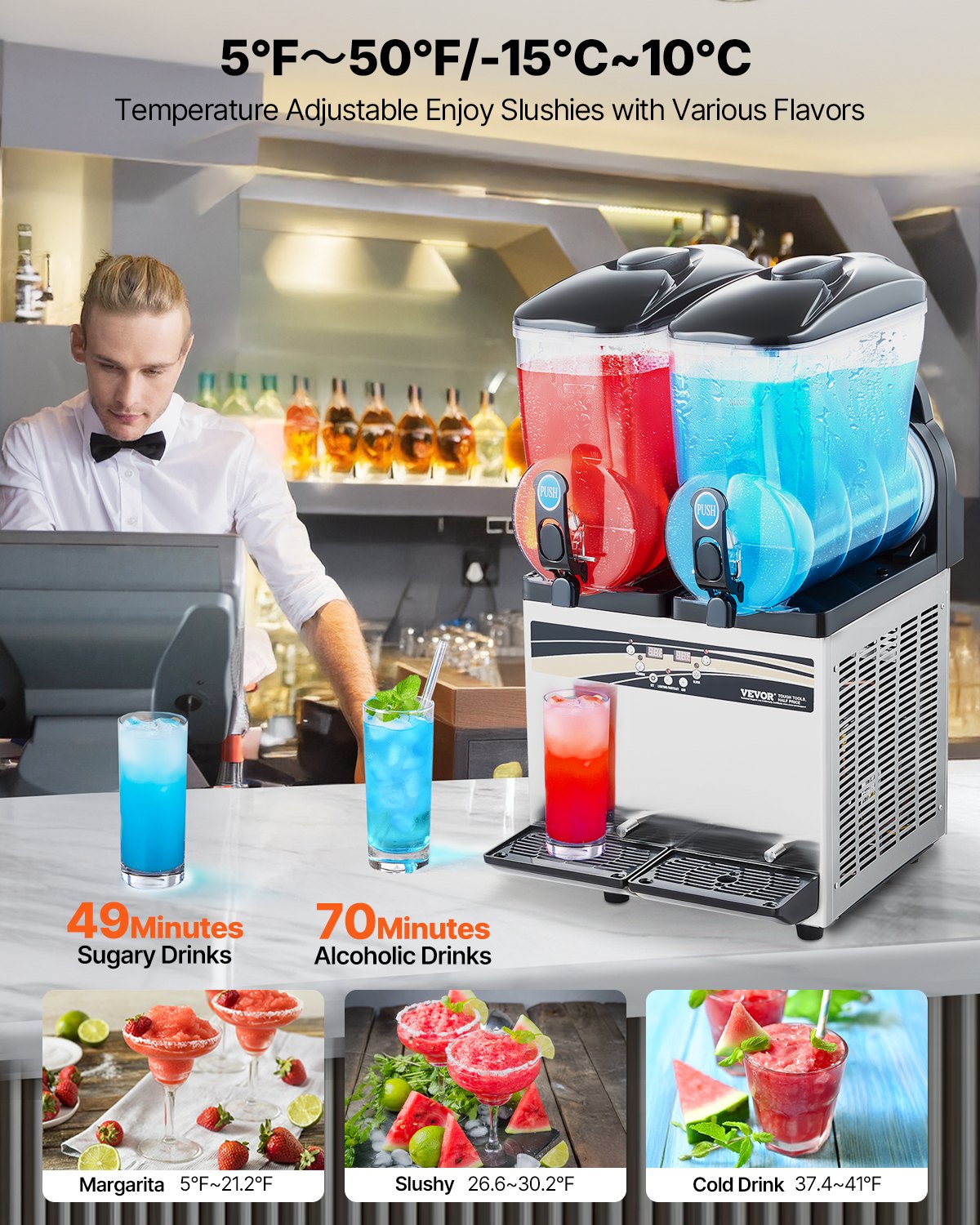 Šaldytų gėrimų aparatas VEVOR X-300, 2x15 l talpa