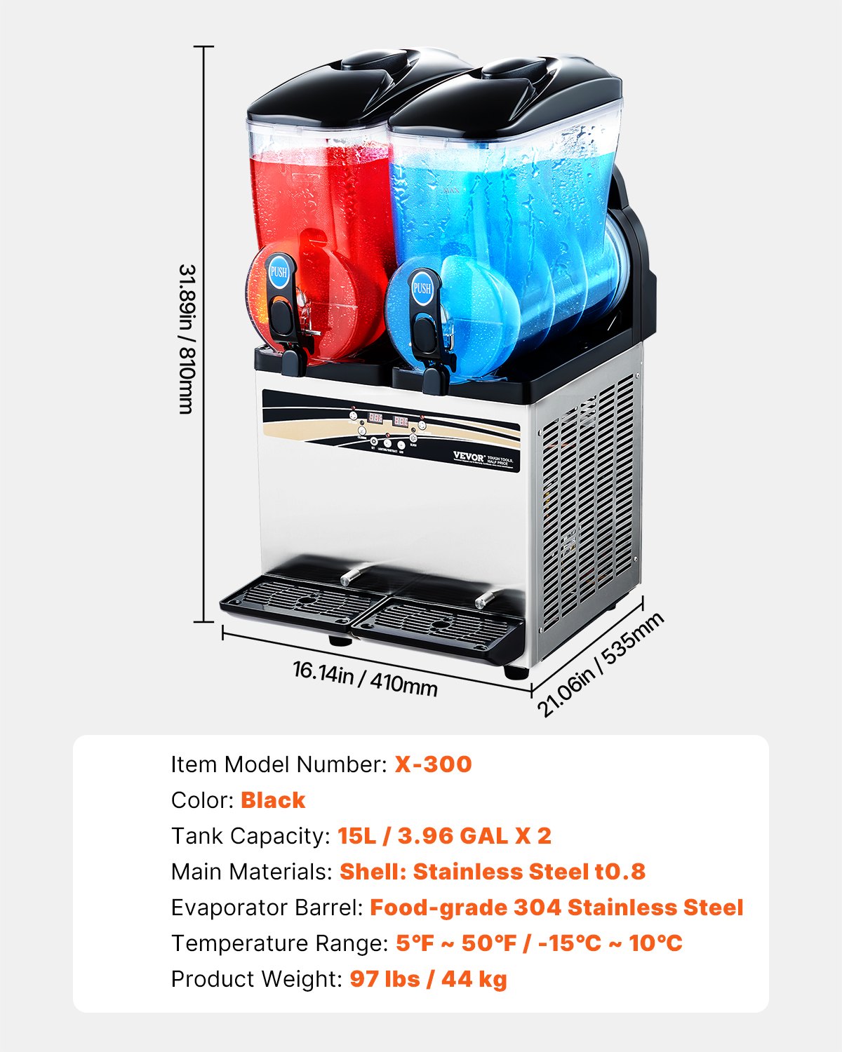 Šaldytų gėrimų aparatas VEVOR X-300, 2x15 l talpa
