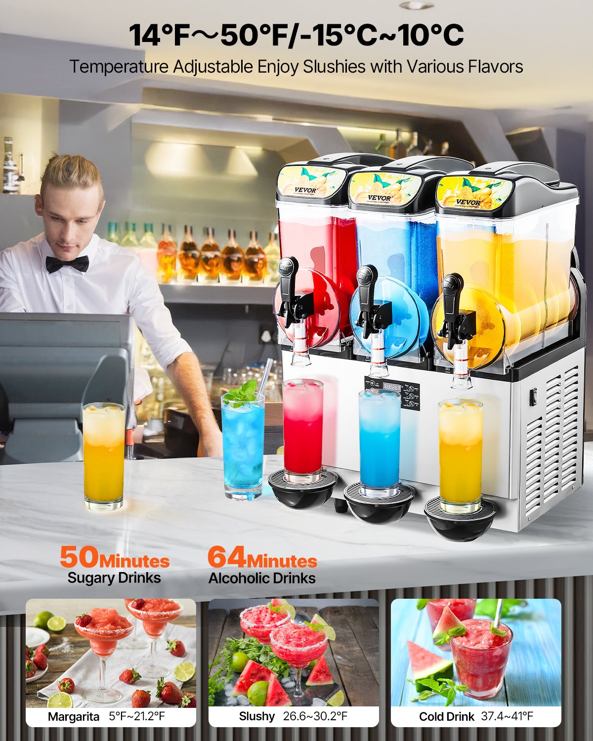 Šaldytų gėrimų aparatas VEVOR X-450, 3 x 15 l talpa