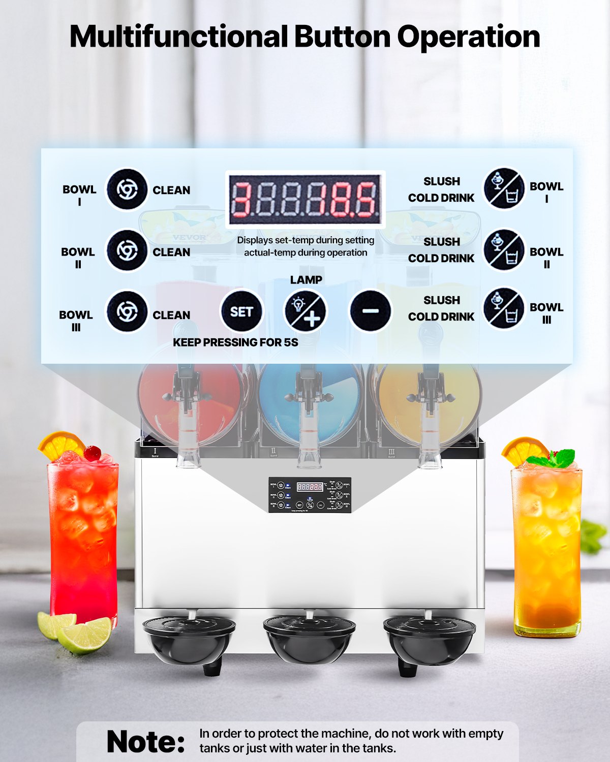 Šaldytų gėrimų aparatas VEVOR X-450, 3 x 15 l talpa