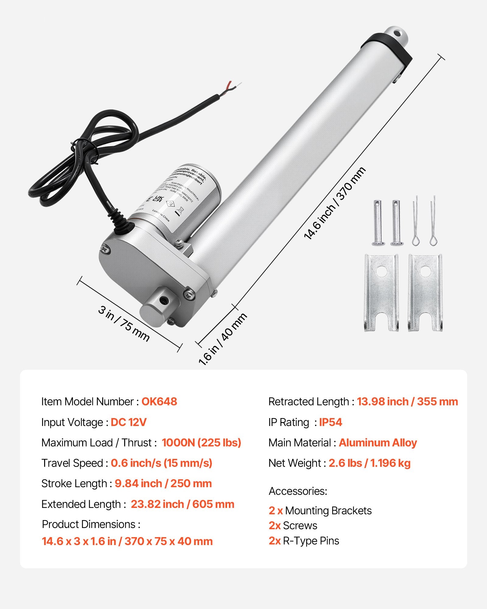 Linijinis pavaros mechanizmas VEVOR OK648, 250 mm eiga