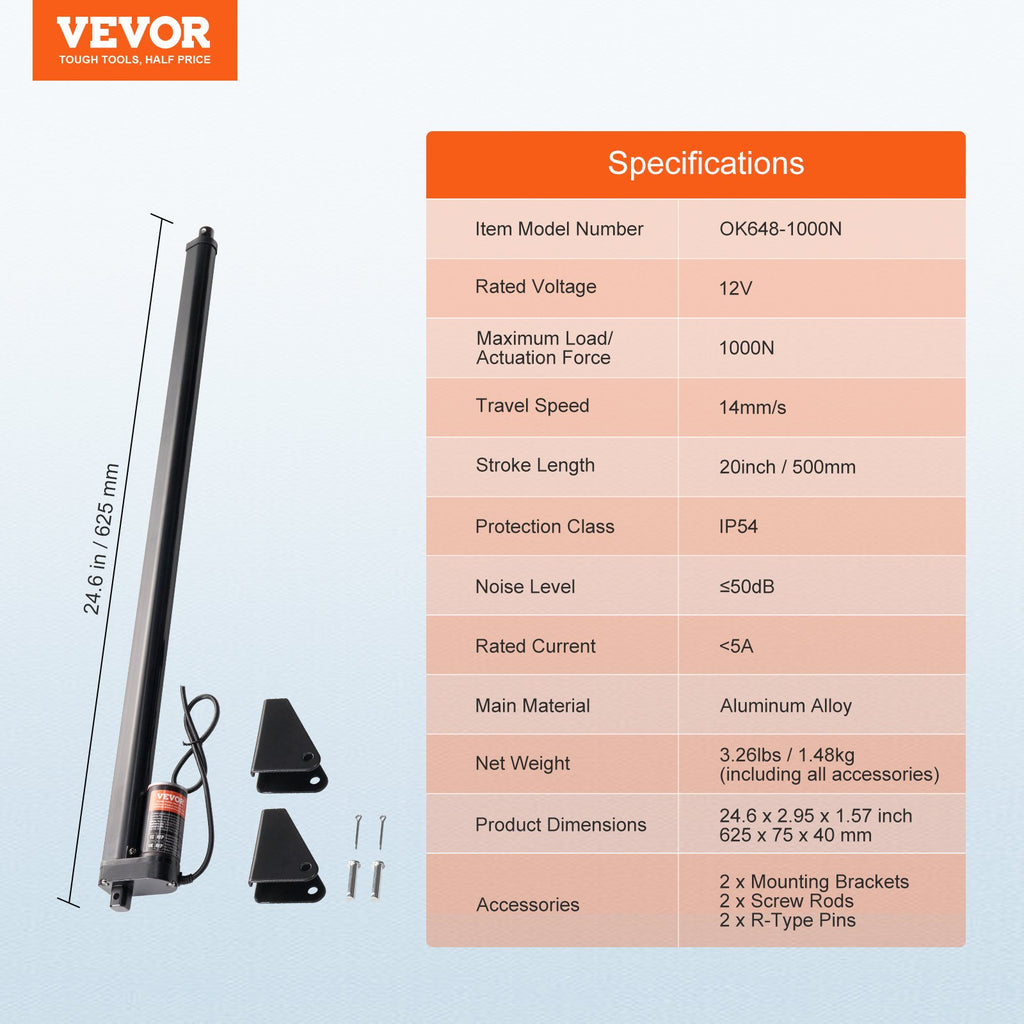 Linijinė pavara VEVOR OK648-1000N, 500 mm eiga