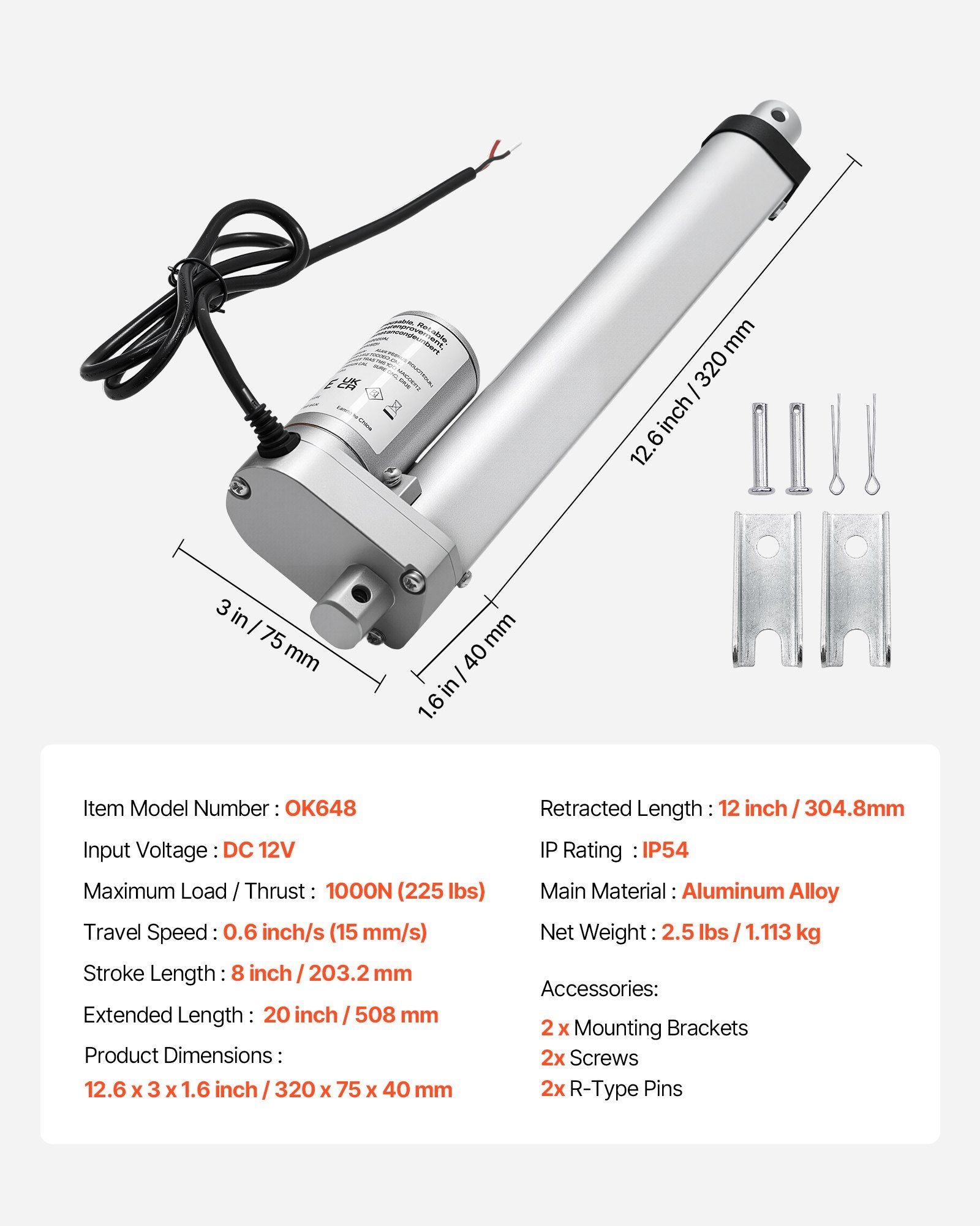 Linijinis pavaros mechanizmas VEVOR OK648, 203,2 mm eiga