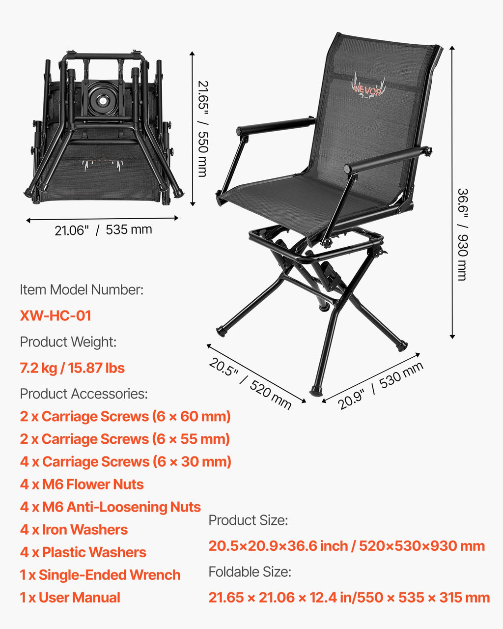 Medžioklinė kėdė VEVOR XW-HC-01, 136 kg keliamoji galia
