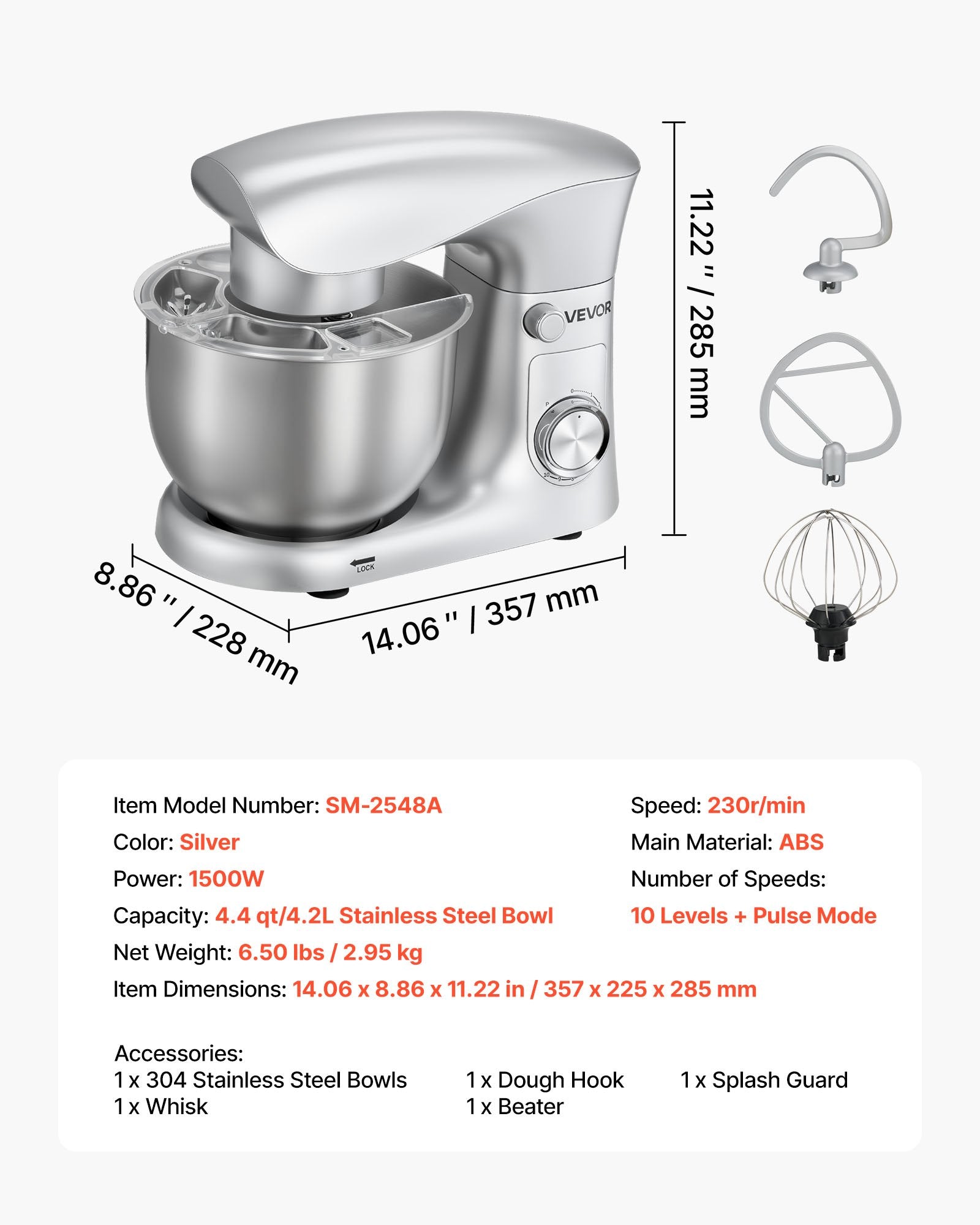 Virtuvinis kombainas VEVOR SM-2548A, 1500 W