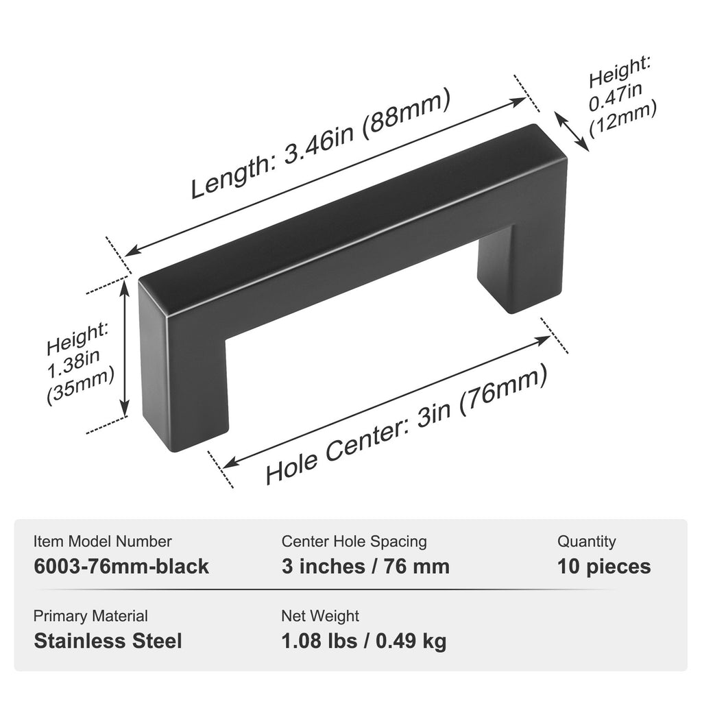 Baldų rankenėlės VEVOR 6003-76mm-black, 76 mm tarpas tarp skylių, 10 vnt.