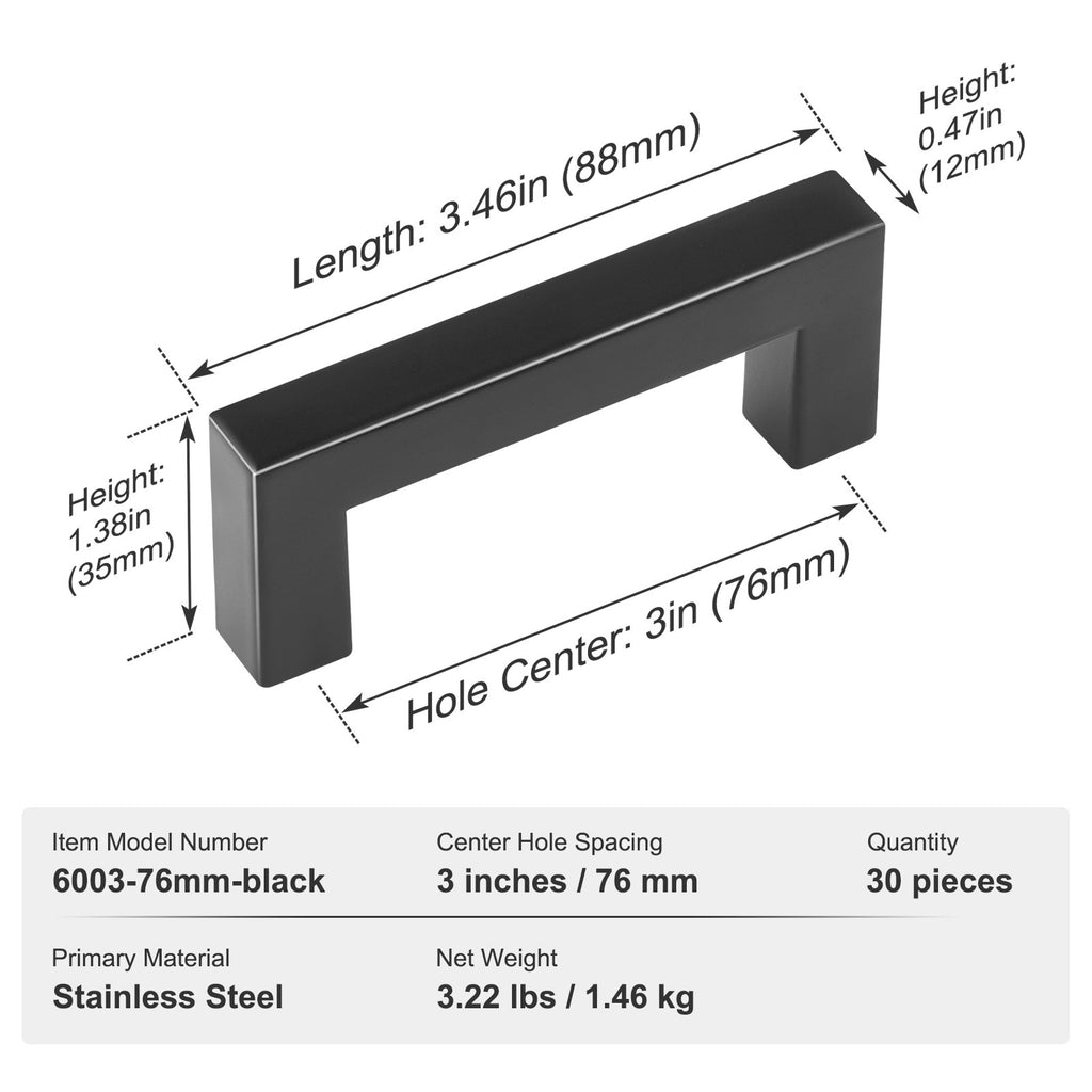 Baldų rankenėlės VEVOR 6003-76mm-black, 30 vnt., 76 mm
