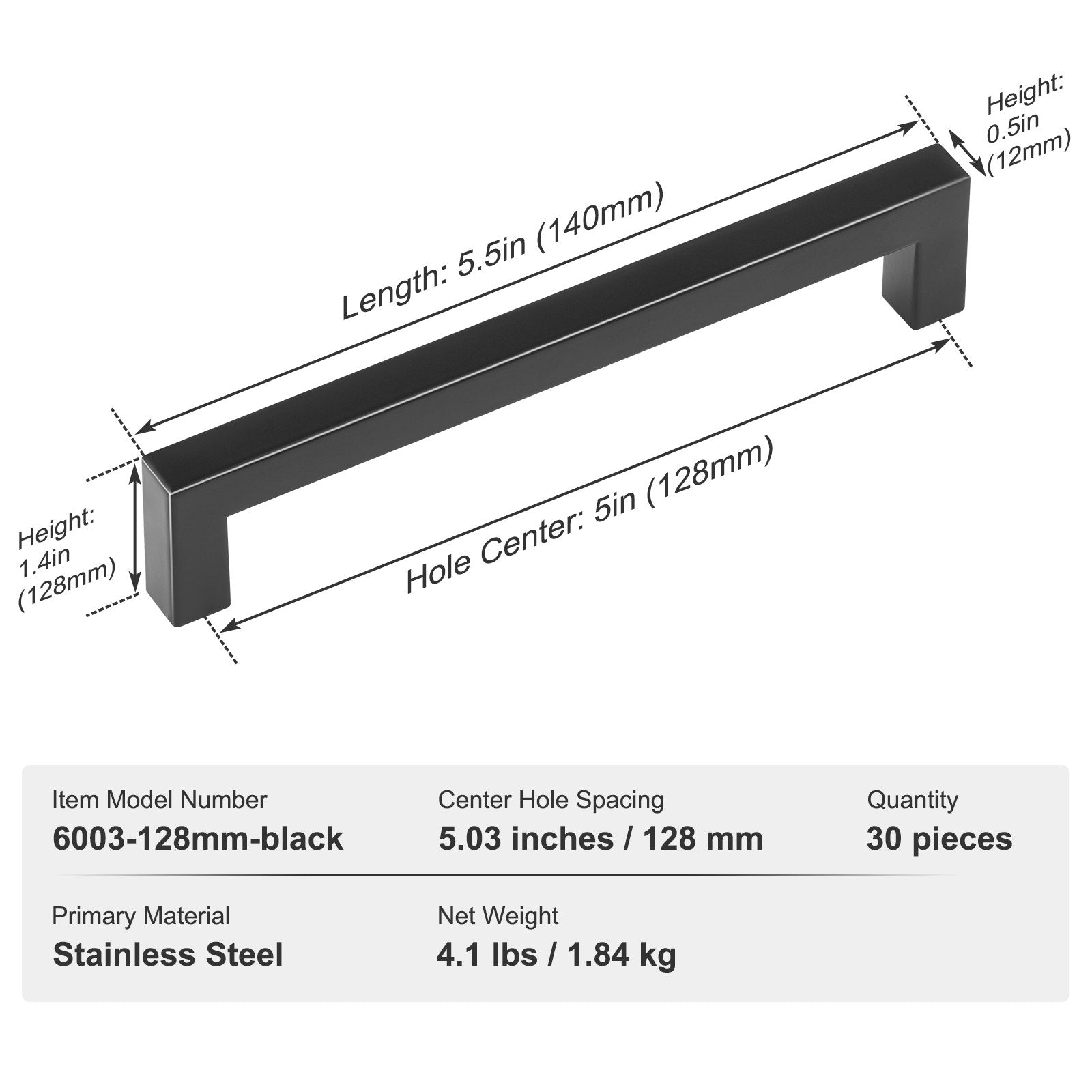 Baldų rankenėlės VEVOR 6003-128mm-black, 30 vnt., 128 mm