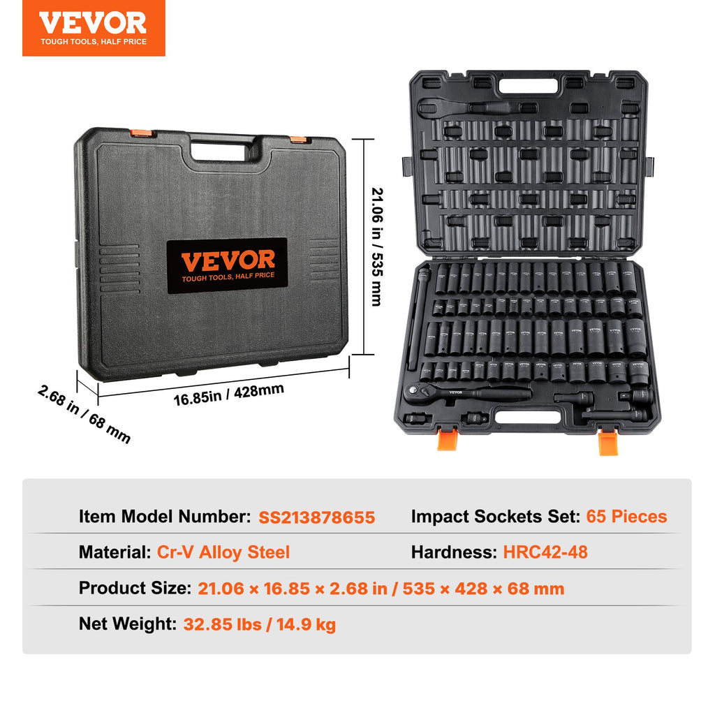 Smūginių galvučių rinkinys VEVOR SS213878655, 65 dalių