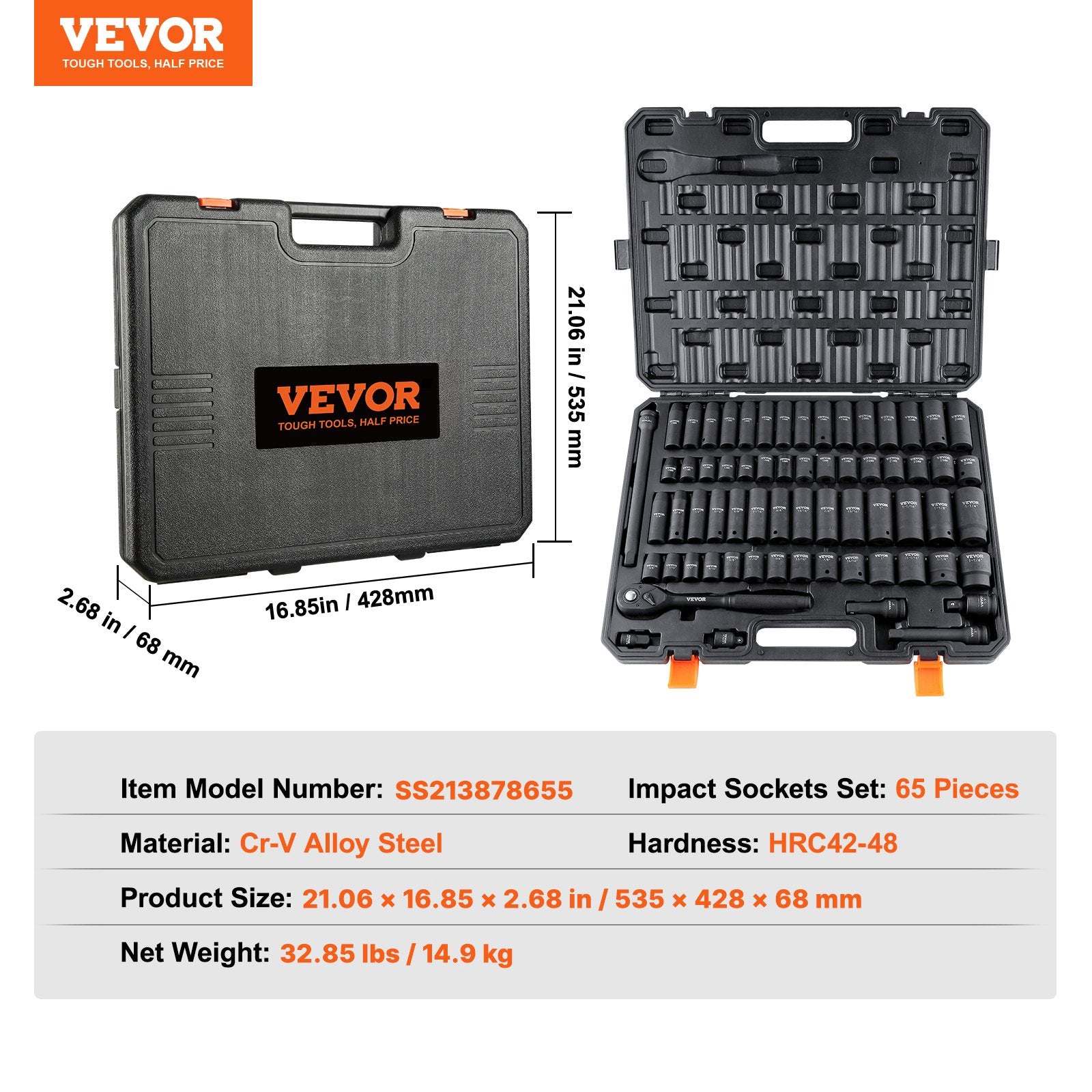 Smūginių galvučių rinkinys VEVOR SS213878655, 65 dalių