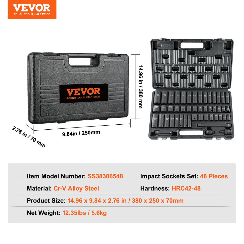 Smūginių galvučių rinkinys VEVOR SS38306548, 48 dalių