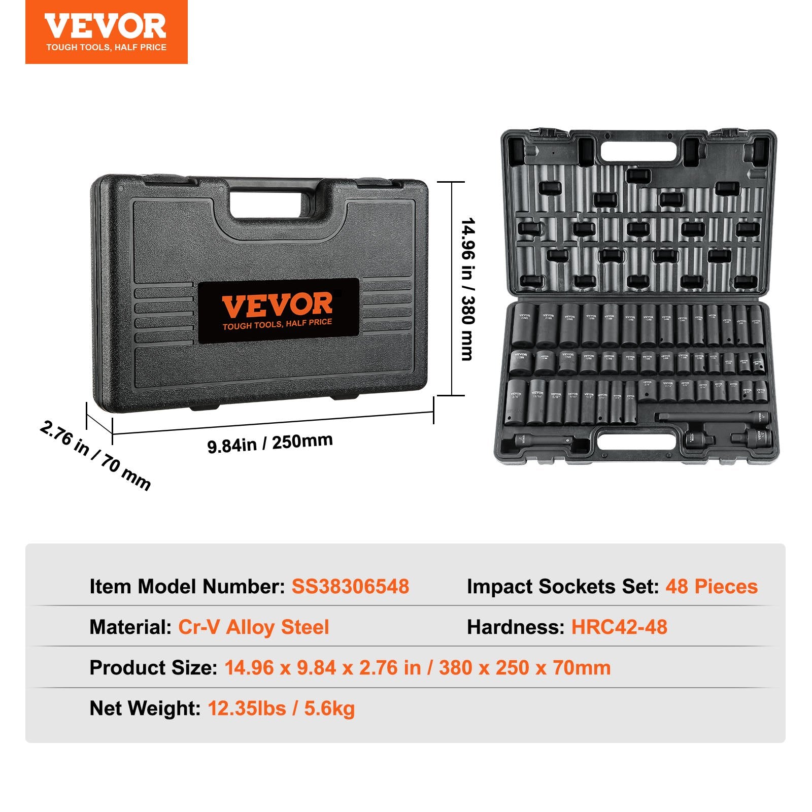 Smūginių galvučių rinkinys VEVOR SS38306548, 48 dalių