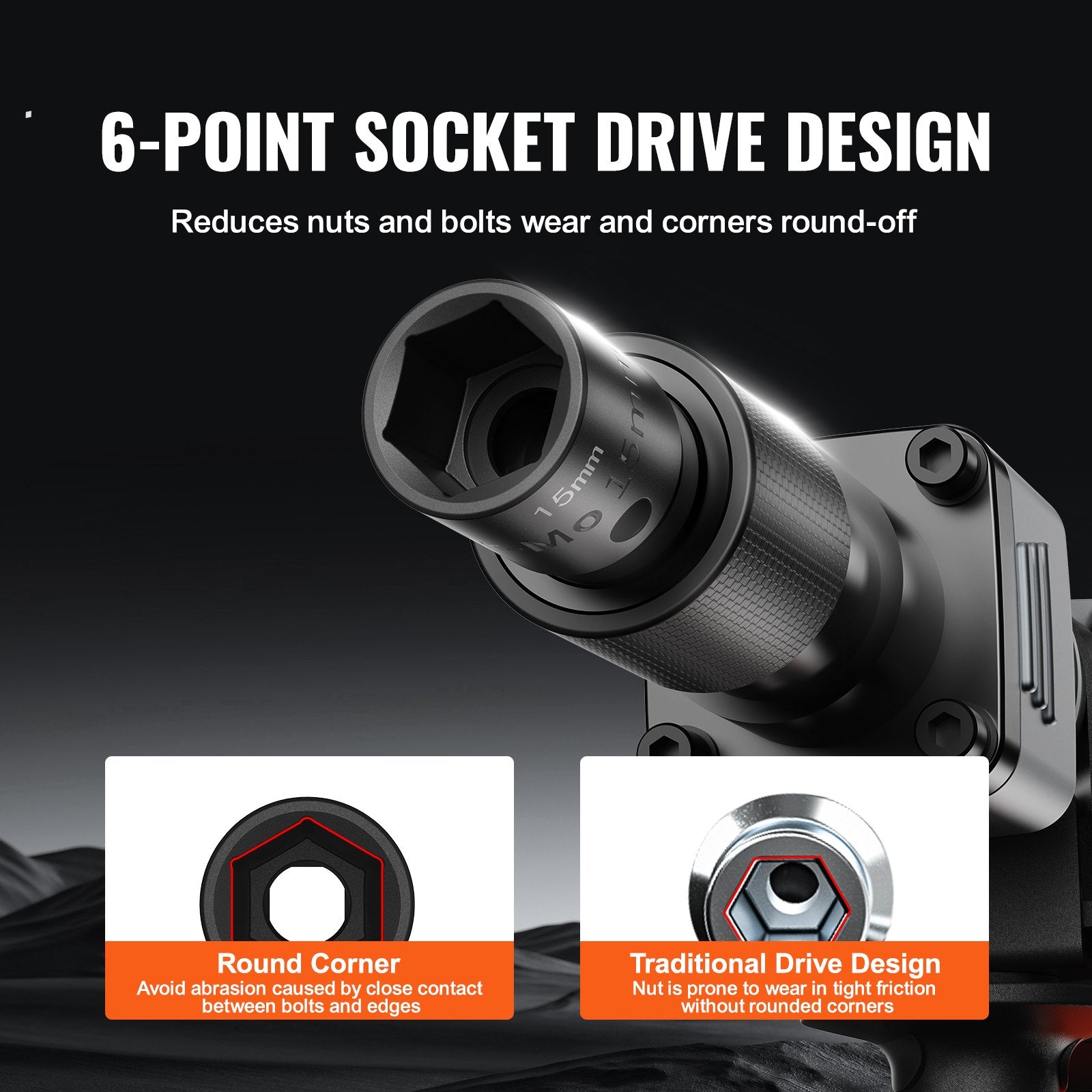 Smūginių galvučių rinkinys VEVOR XL3070, 15 dalių, 10-24 mm