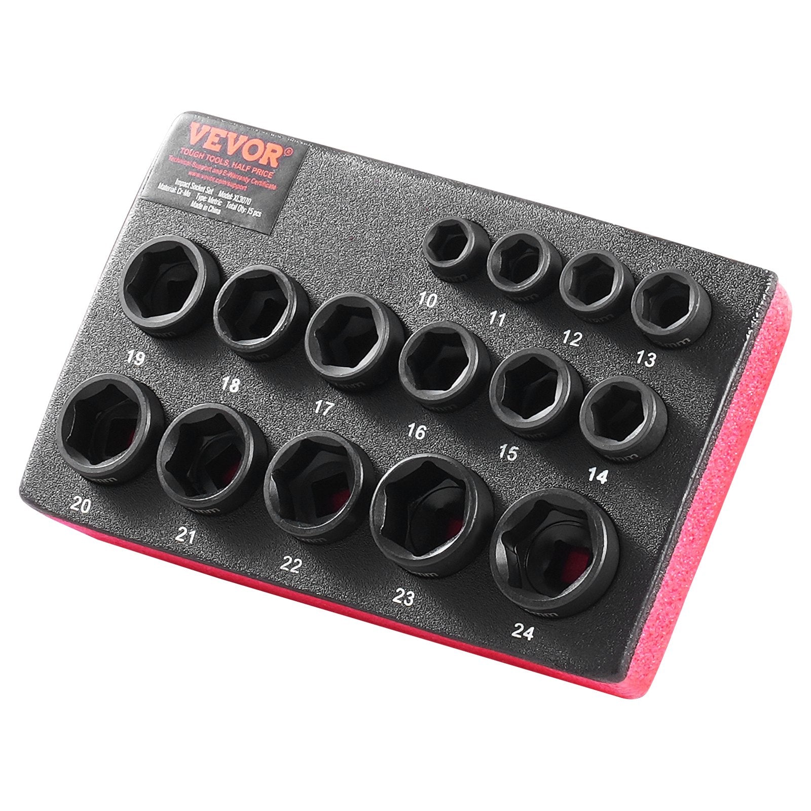 Smūginių galvučių rinkinys VEVOR XL3070, 15 dalių, 10-24 mm