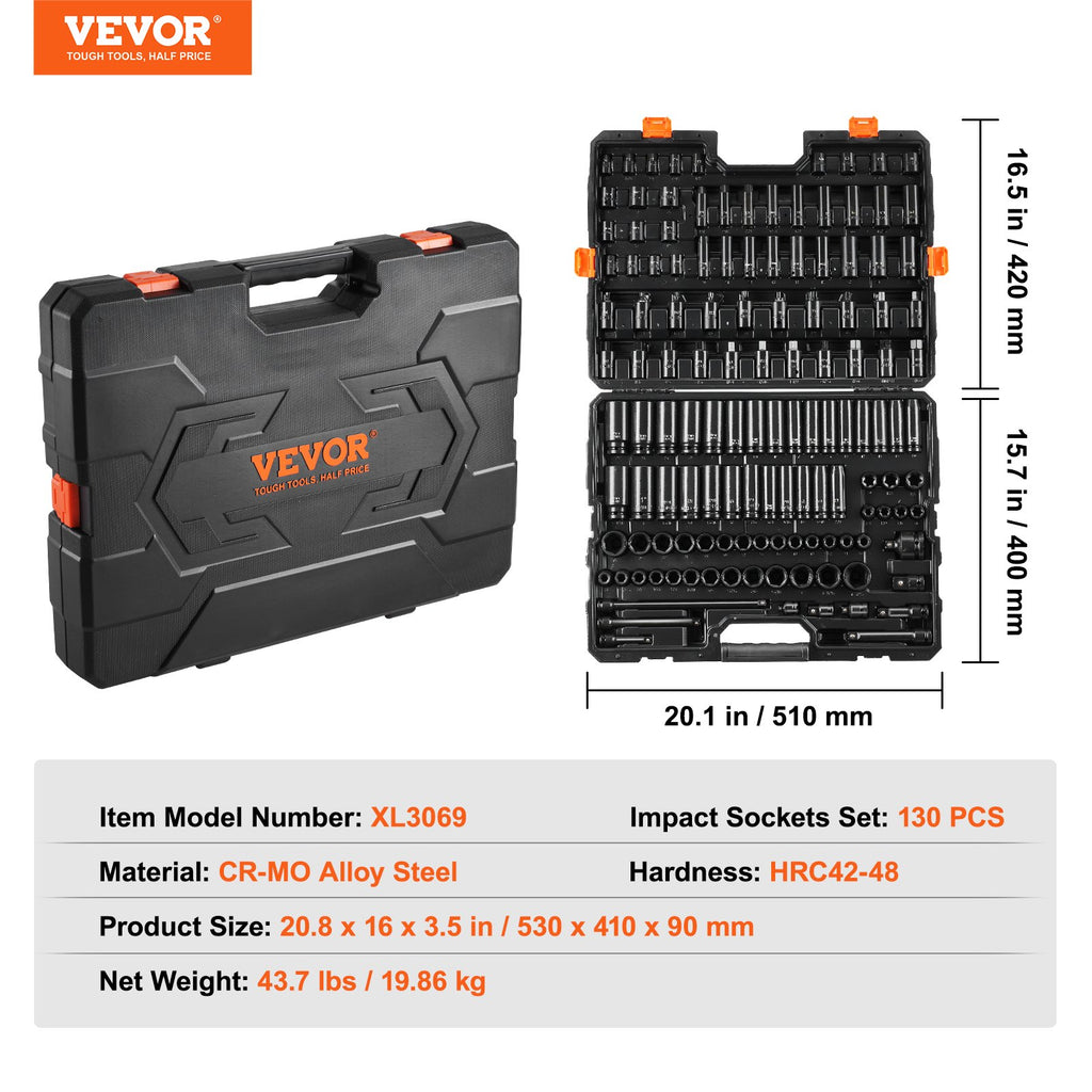 Smūginių galvučių rinkinys VEVOR XL3069, 130 dalių