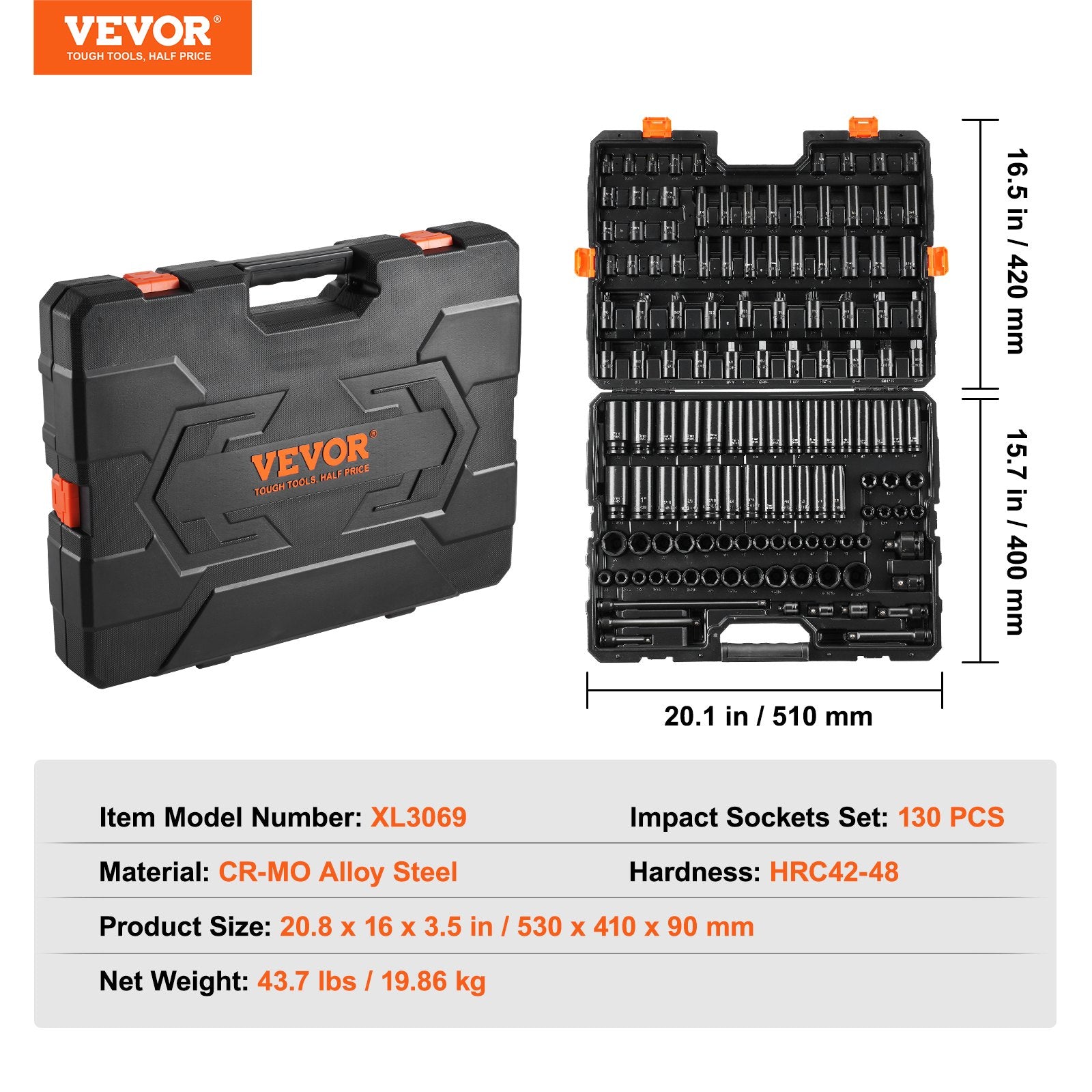 Smūginių galvučių rinkinys VEVOR XL3069, 130 dalių