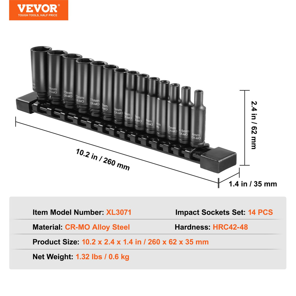 Smūginių galvučių rinkinys VEVOR XL3071, 14 dalių