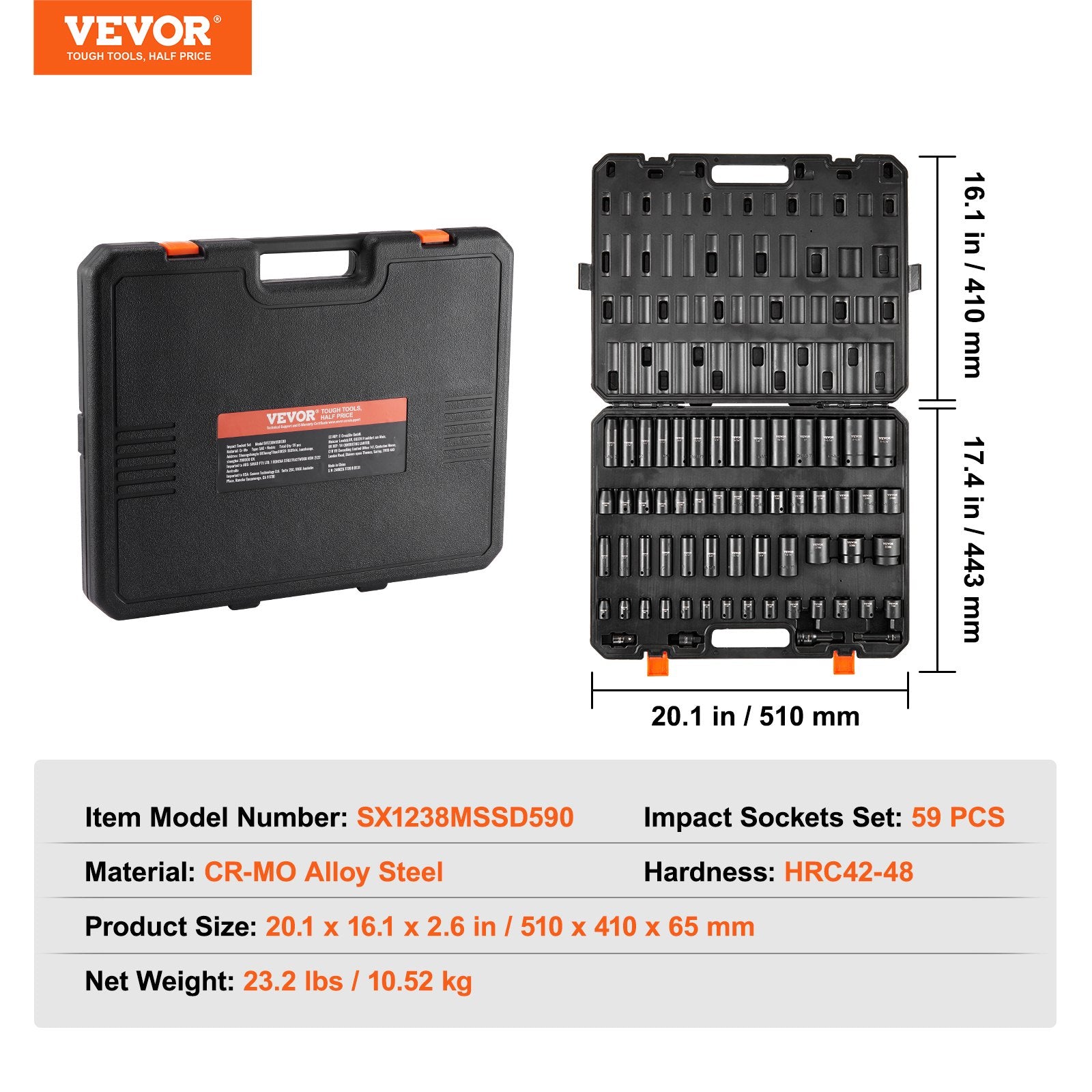 Smūginių galvučių rinkinys VEVOR SX1238MSSD590, 59 vnt.