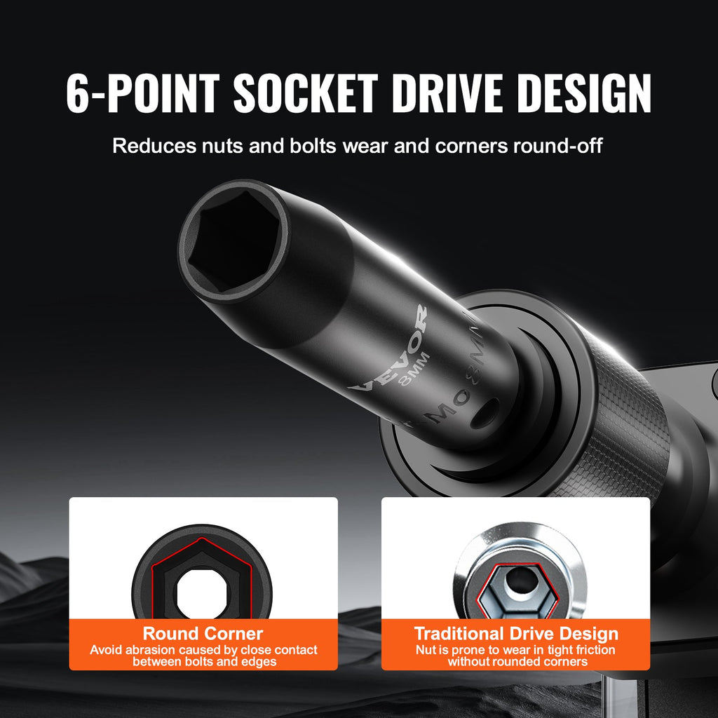 Smūginių galvučių rinkinys VEVOR XL3066, 18 dalių, 8–22 mm