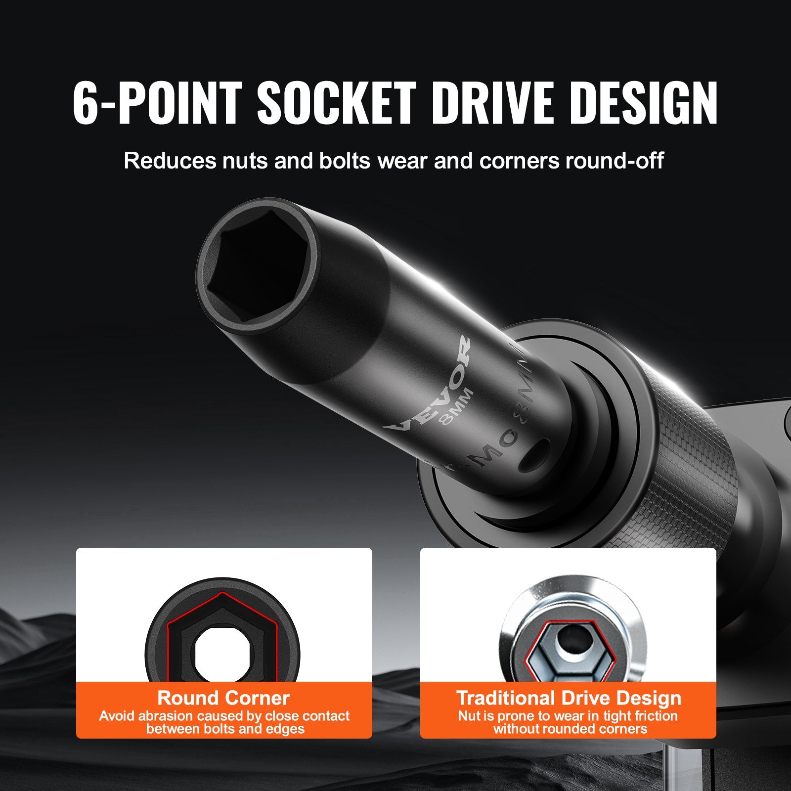 Smūginių galvučių rinkinys VEVOR XL3066, 18 dalių, 8–22 mm