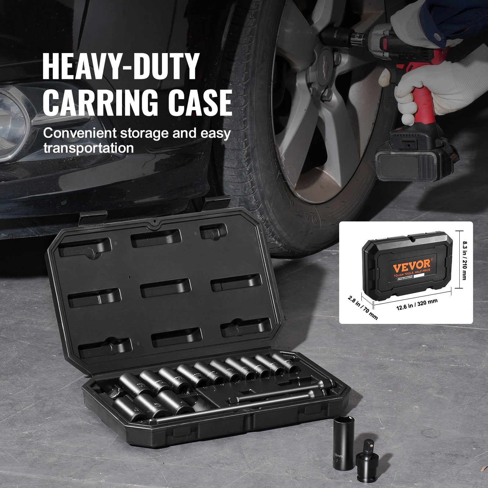 Smūginių galvučių rinkinys VEVOR XL3066, 18 dalių, 8–22 mm
