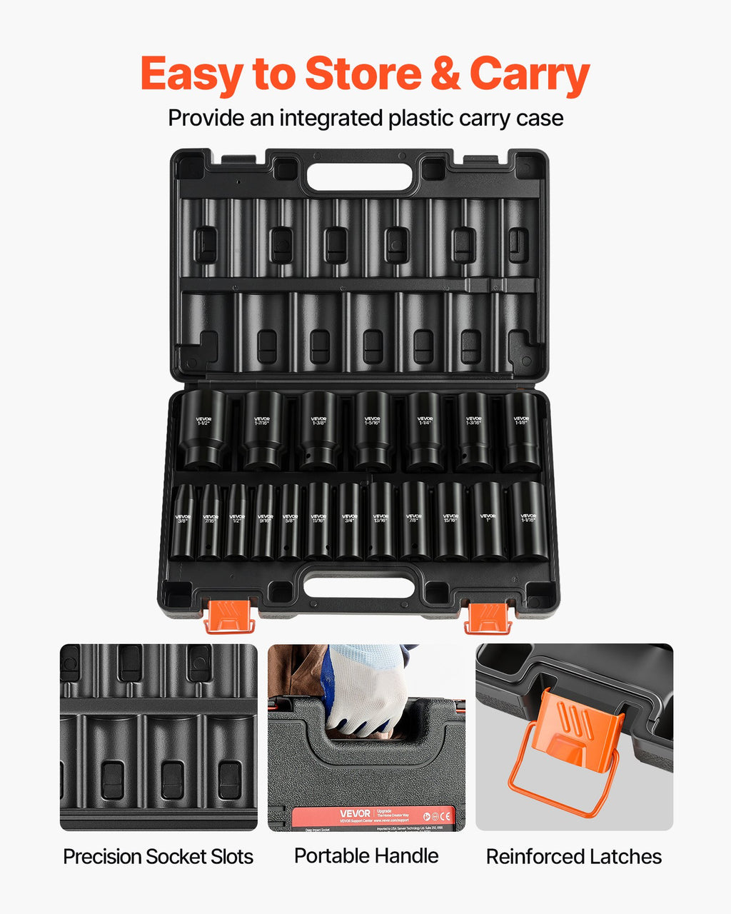 Smūginių galvučių rinkinys VEVOR 1/2"-19PC/DEEP LH-2119D, 19 dalių