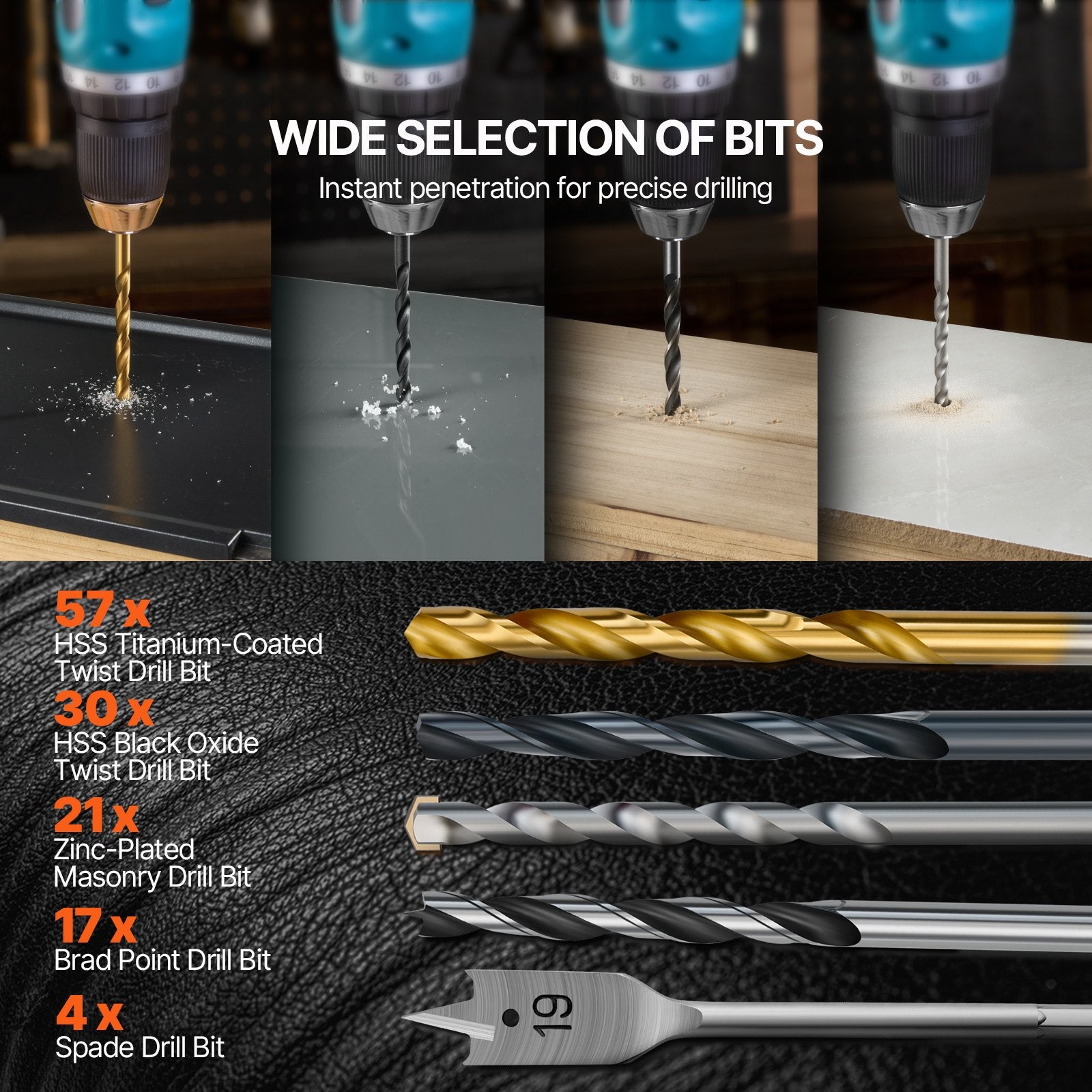 Grąžtų ir suktuvo antgalių rinkinys VEVOR 246PCS DRILL & BIT SET, 246 dalių