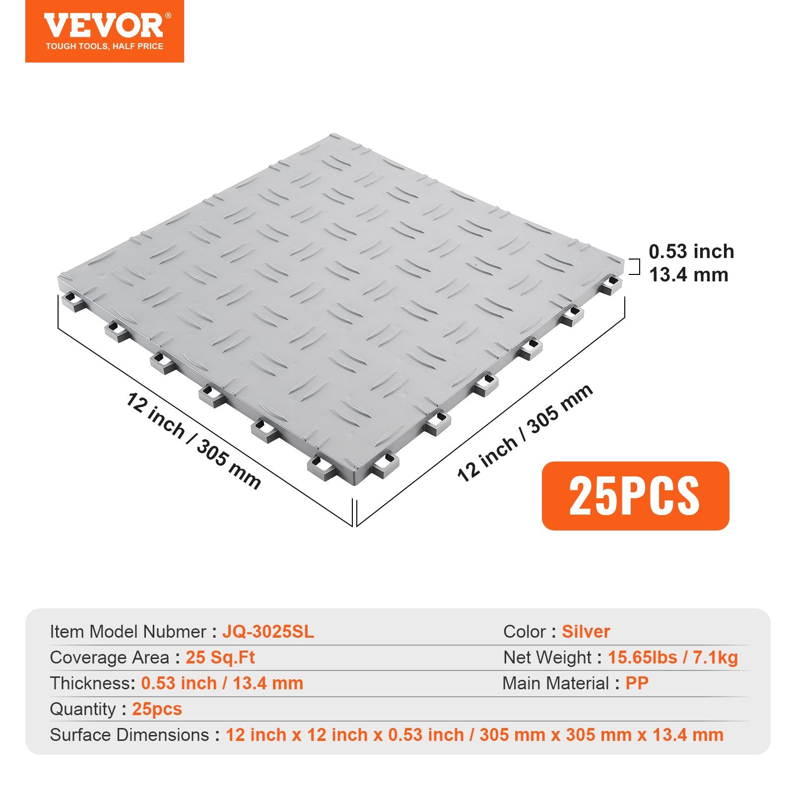 Garažo grindų plytelės VEVOR JQ-3025SL, 25 vnt. rinkinys