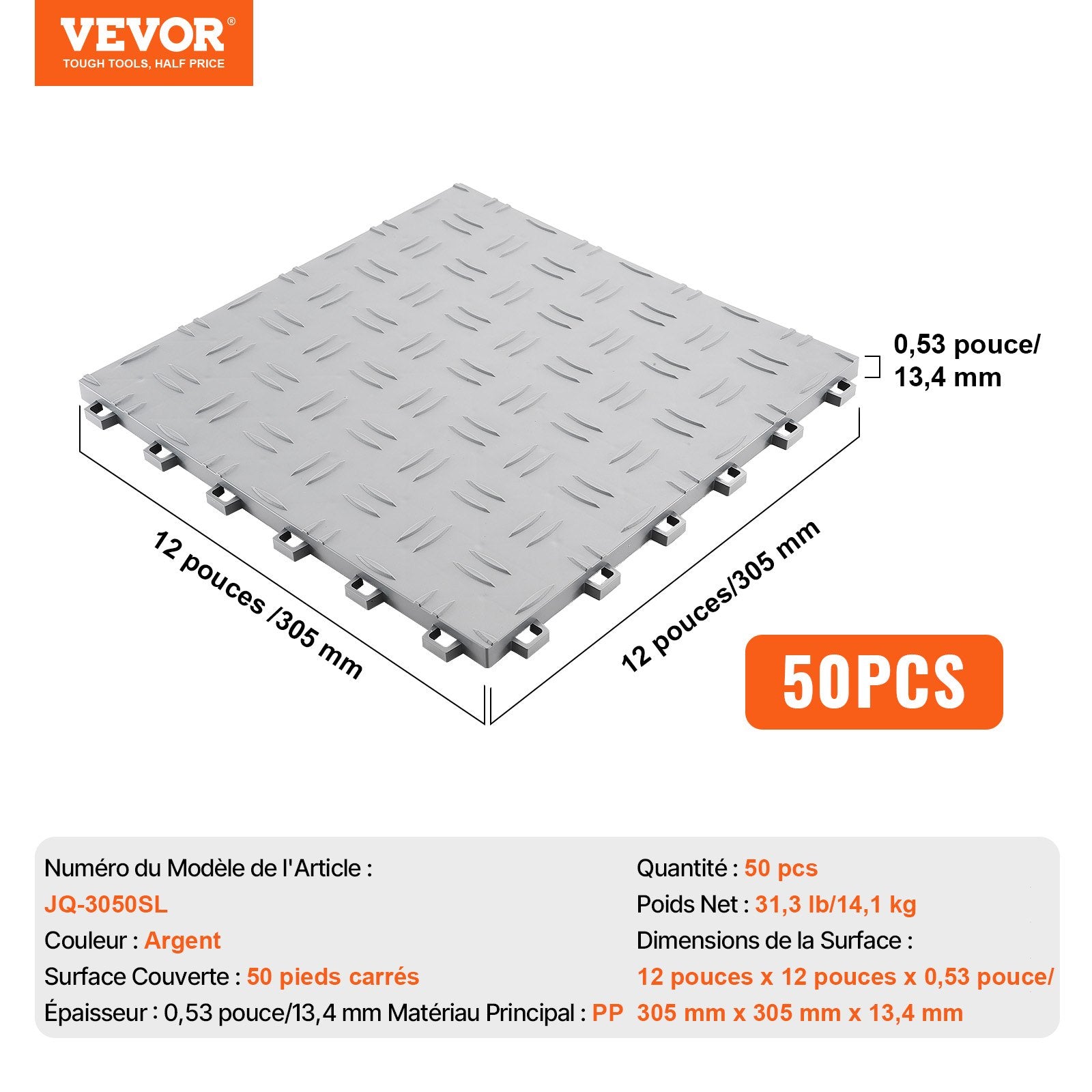 Garažo grindų plytelės VEVOR JQ-3050SL, 50 vnt. komplektas