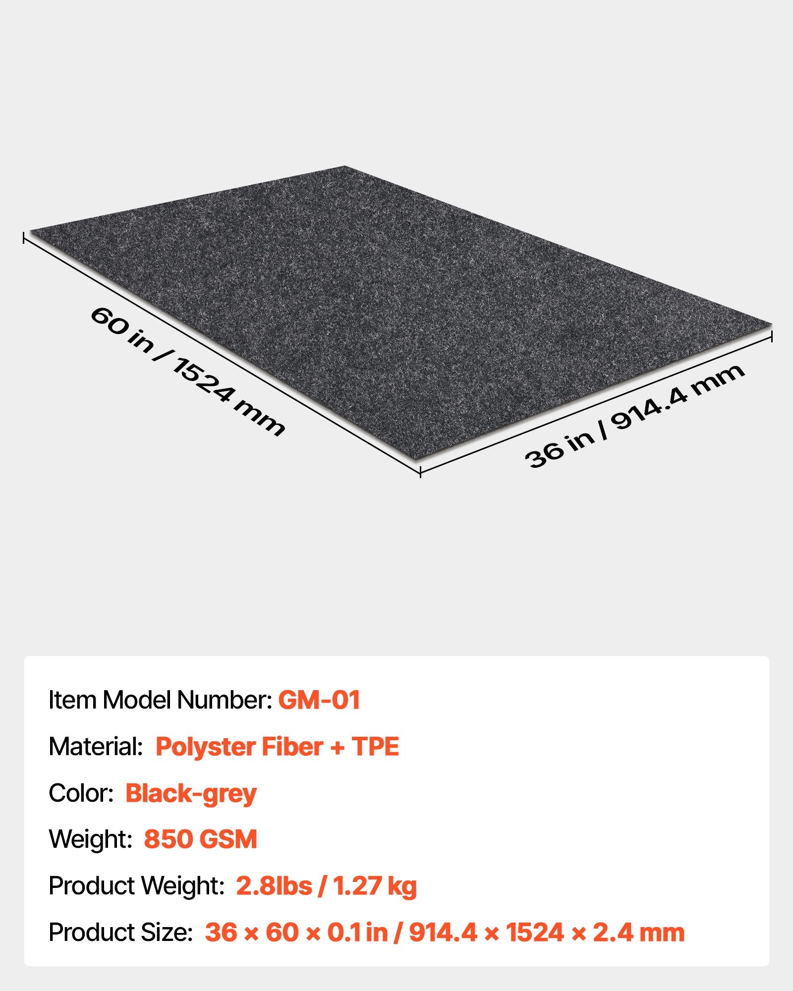 Garažo grindų kilimėlis VEVOR GM-01, 914,4x1524 mm