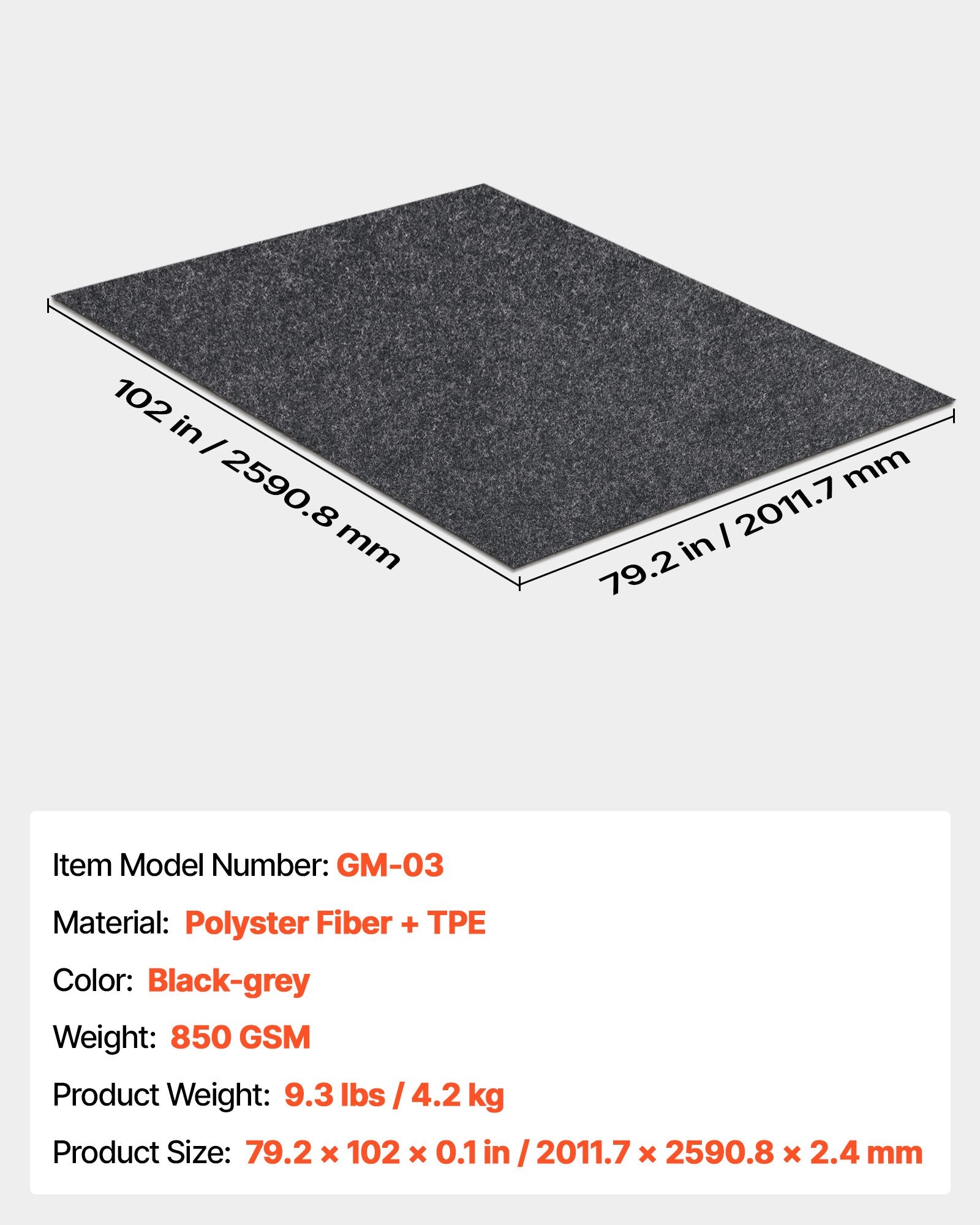 Garažo grindų kilimėlis VEVOR GM-03, 2 x 2,6 m