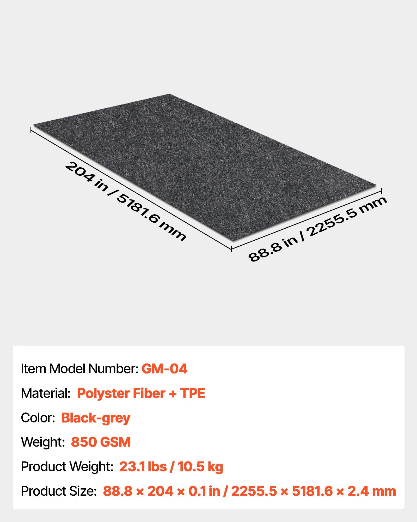 Garažo grindų kilimėlis VEVOR GM-04, 2,25 x 5,2 m