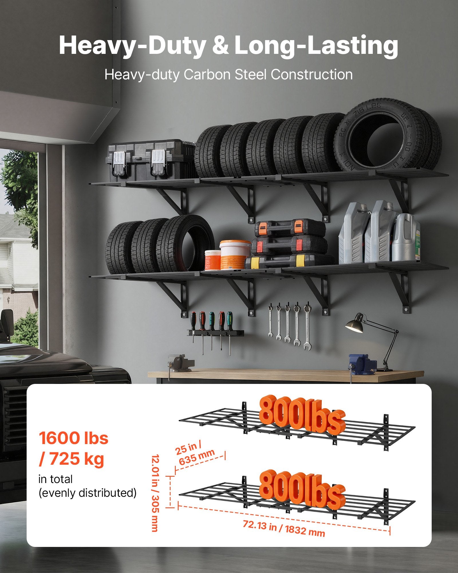 Sieninės garažo lentynos VEVOR HR2472, 725 kg keliamoji galia