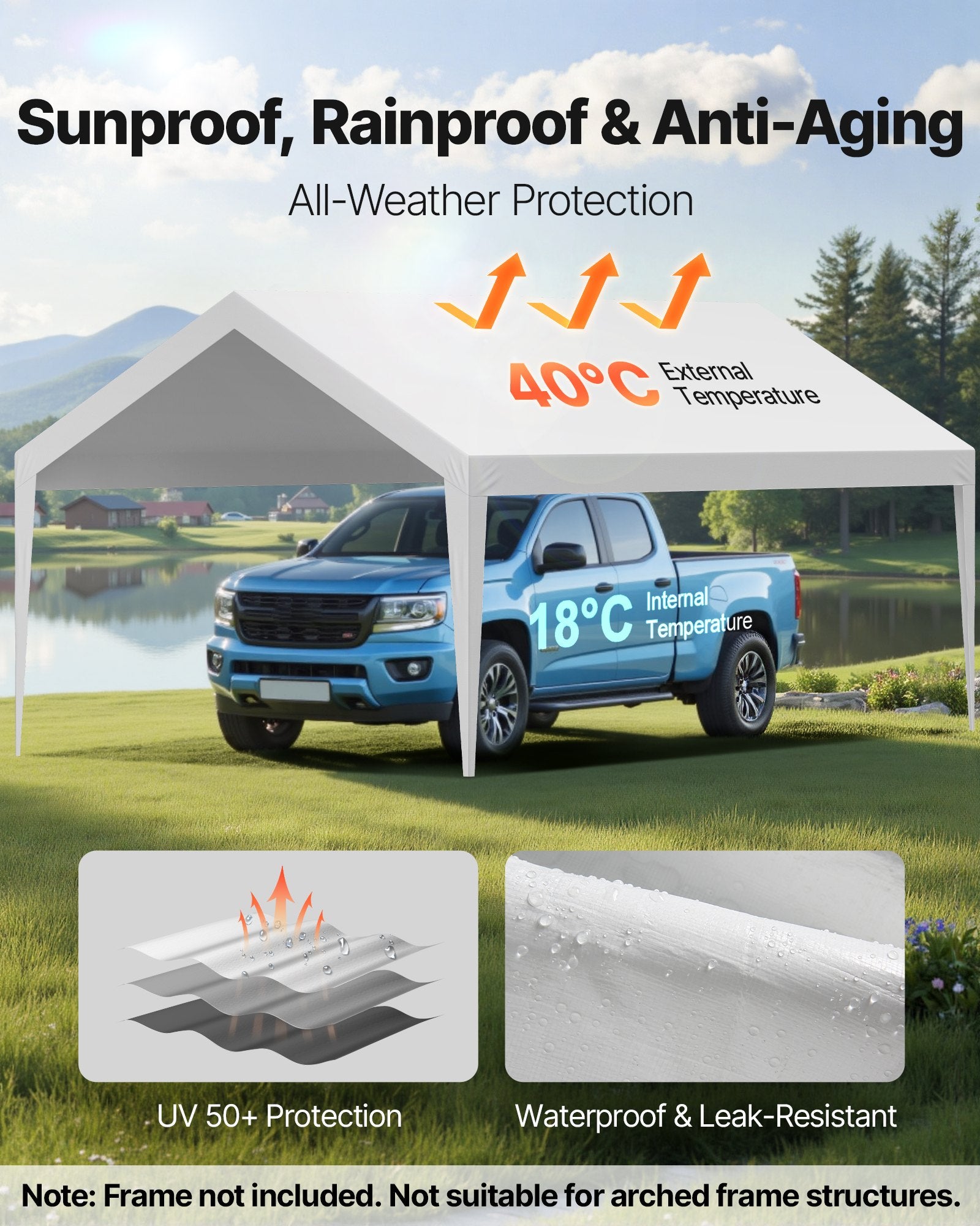 Pavėsinės tentas VEVOR SXYQCPBB12X20, 3,6 x 6 m