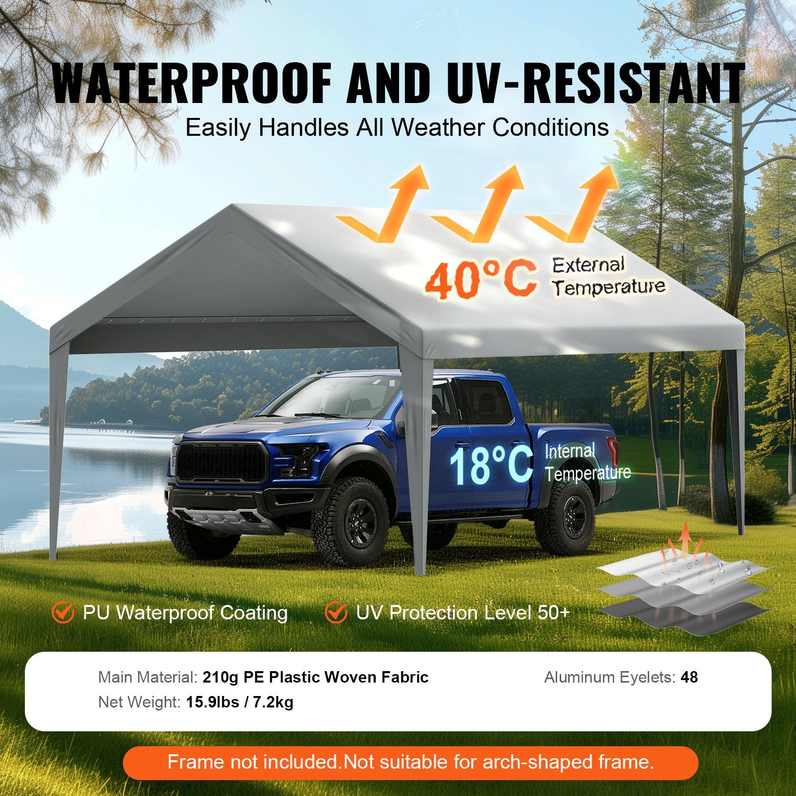 Pavėsinės tentas VEVOR SXYQCPBH12X20, 3,6 x 6,1 m