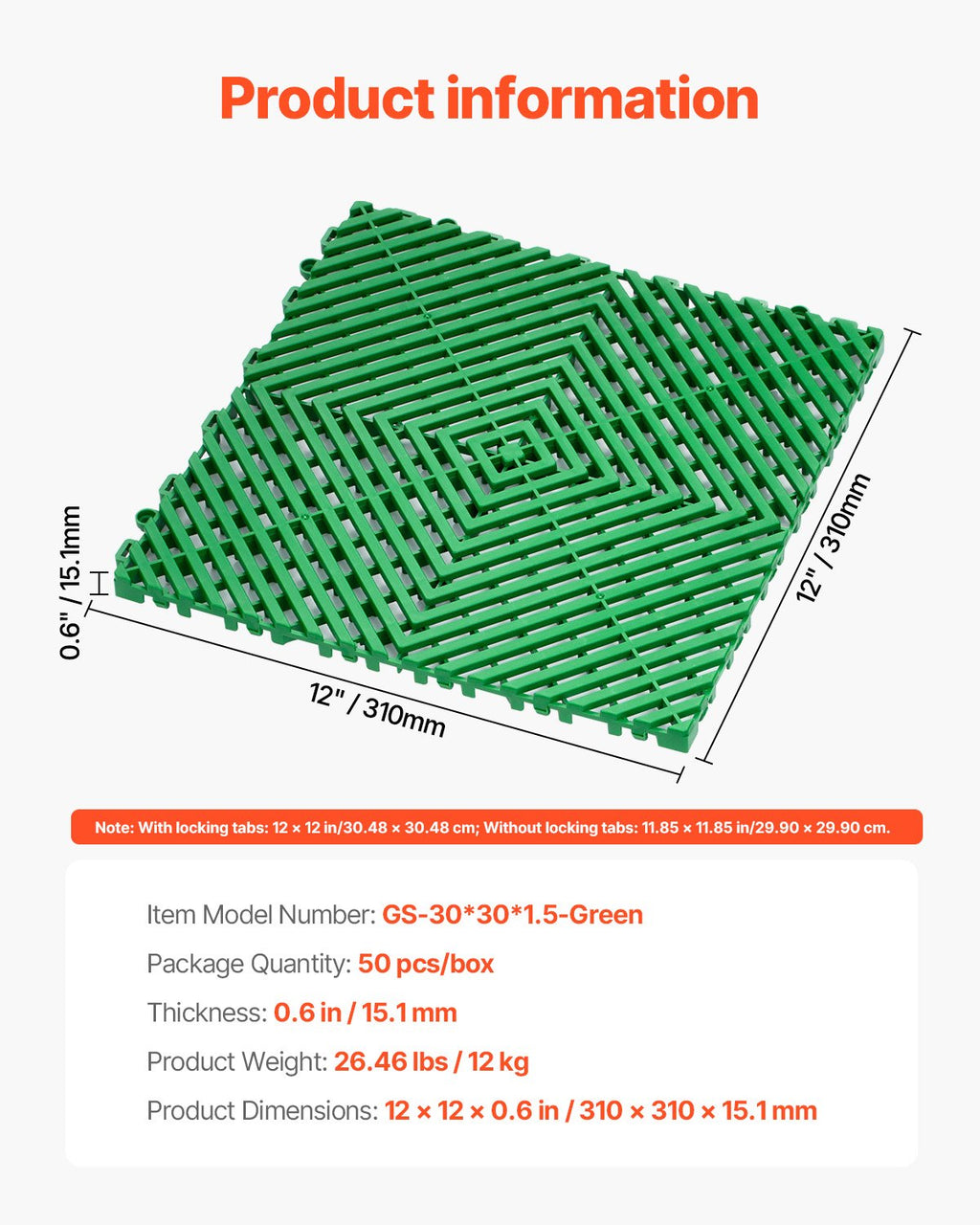 Modulinė drenažinė danga VEVOR GS-30*30*1.5-Green, 50 vnt.