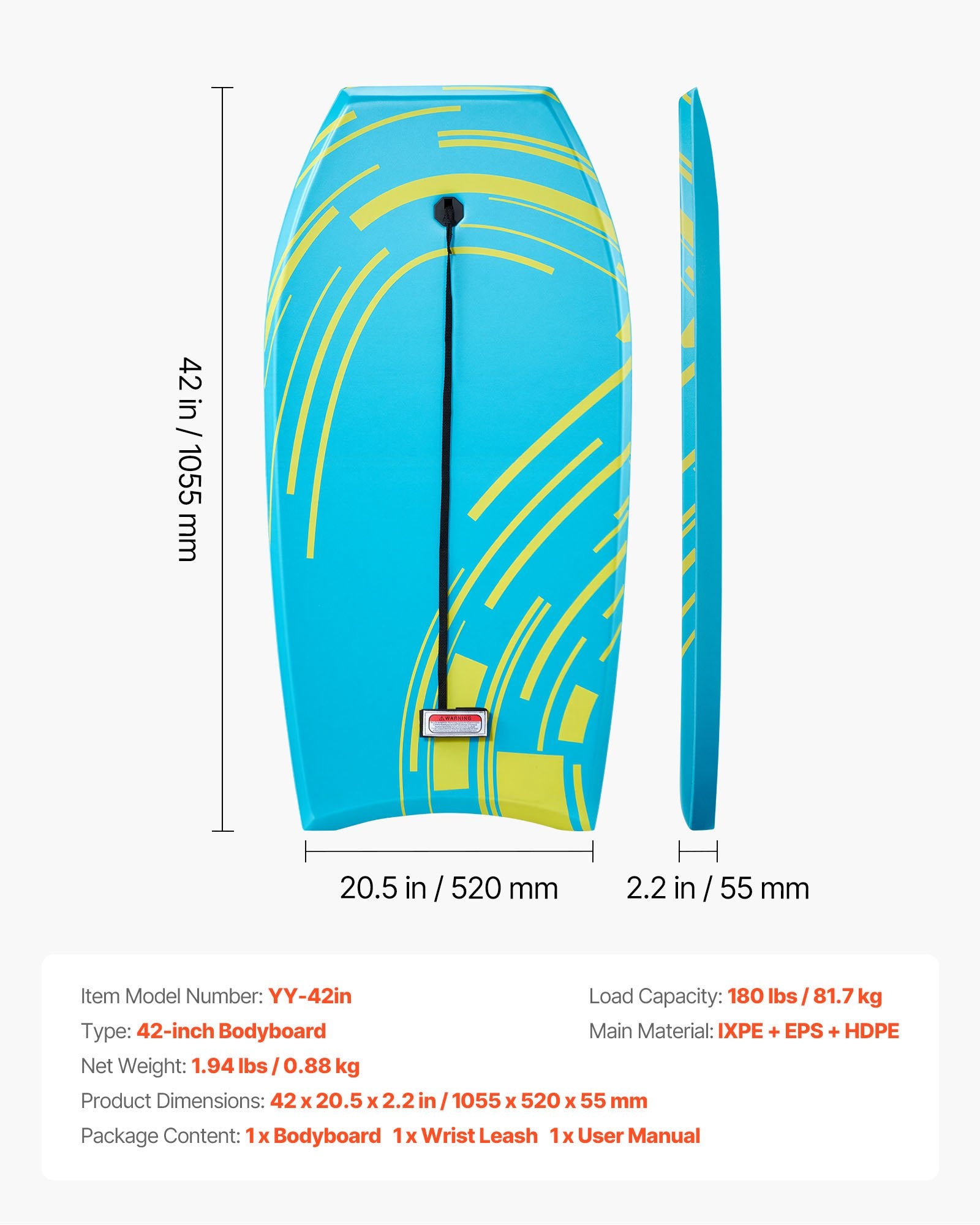 Plaukimo lenta (Bodyboard) VEVOR YY-42in, 1055 mm