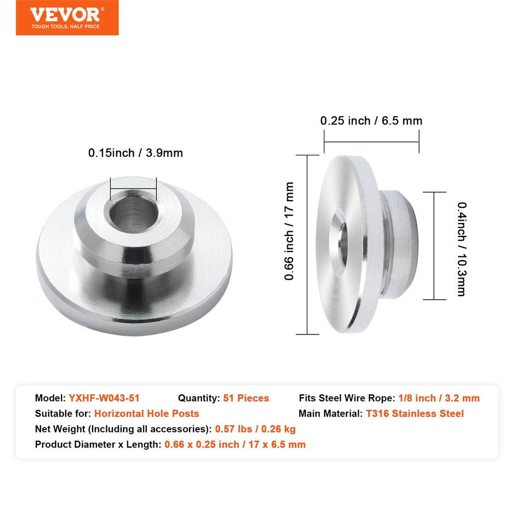 Trosų turėklų komplektas VEVOR YXHF-W043-51, 3,2 mm